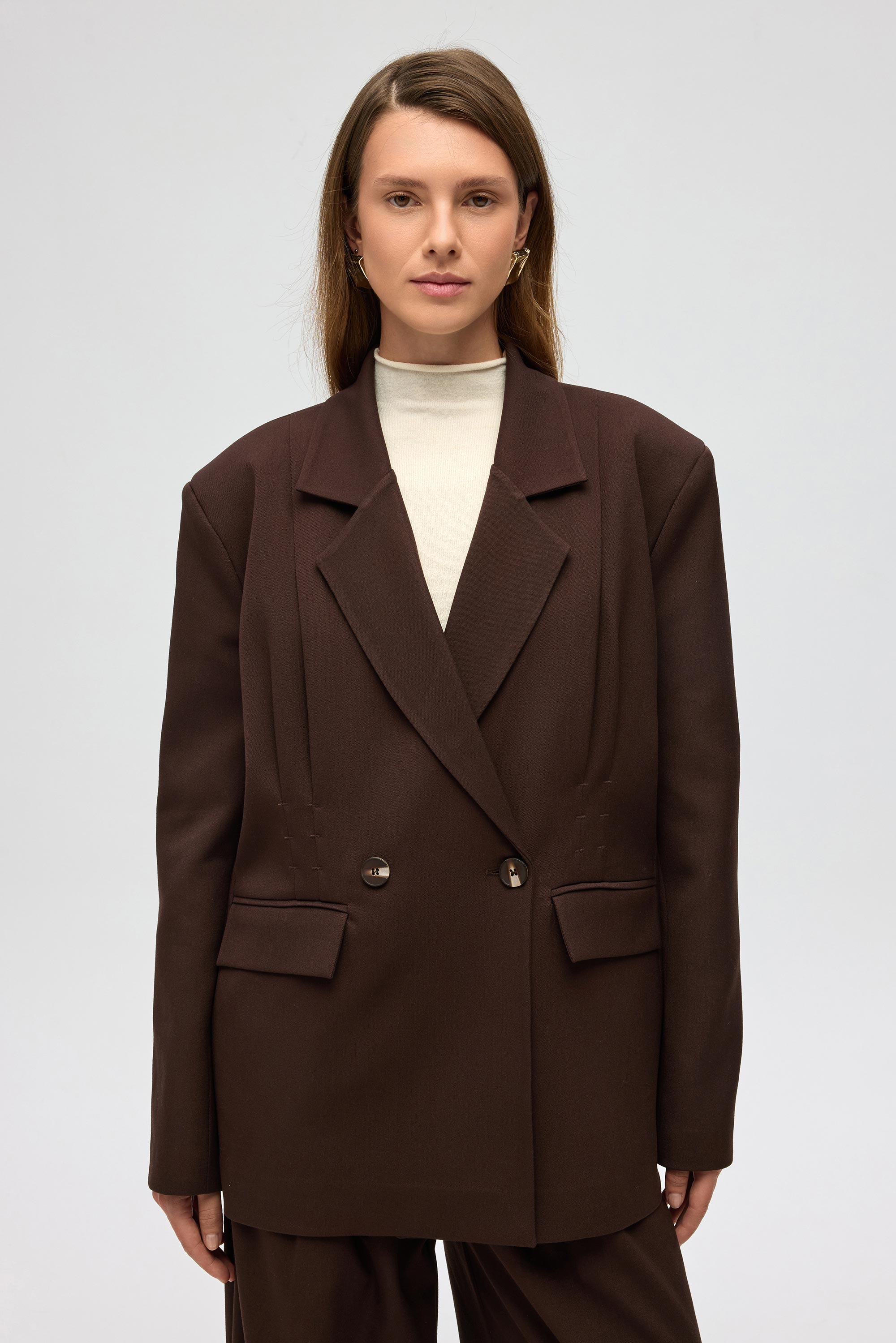 Mai Collection Solvei Pile Detay Kahve Blazer görsel 3