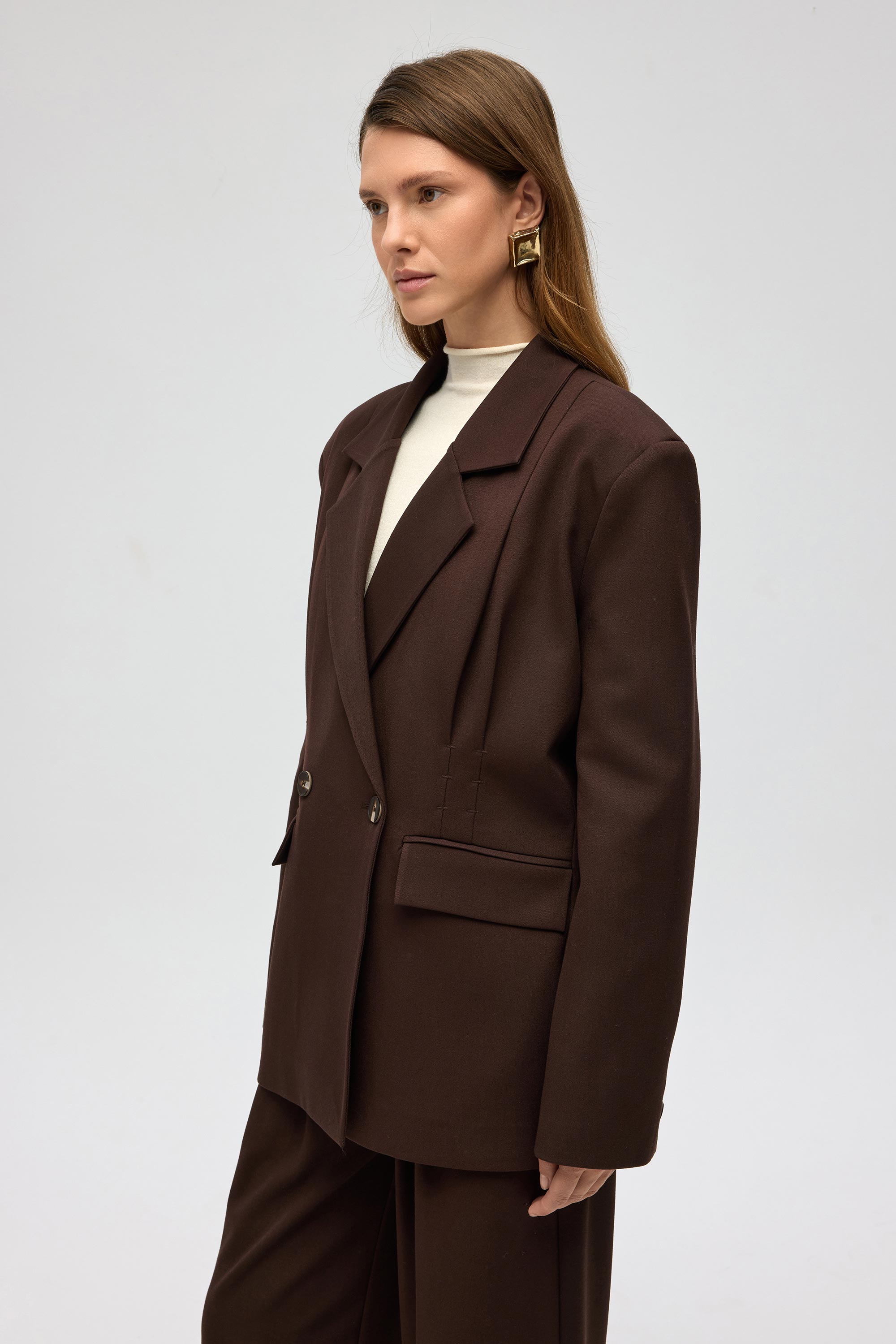Mai Collection Solvei Pile Detay Kahve Blazer görsel 4