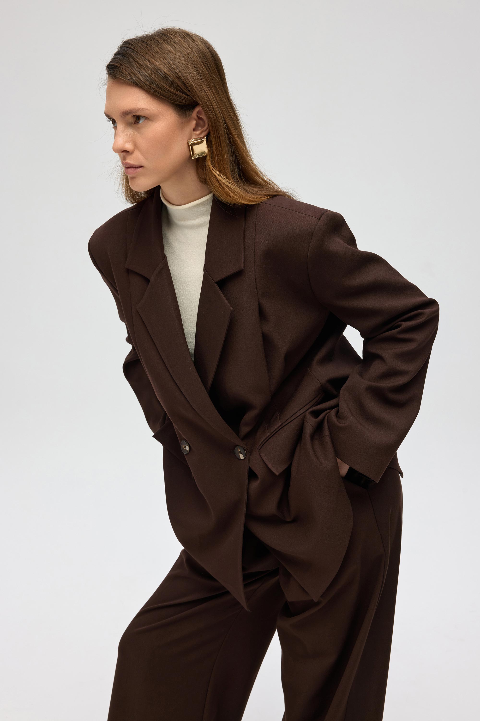 Mai Collection Solvei Pile Detay Kahve Blazer görsel 6