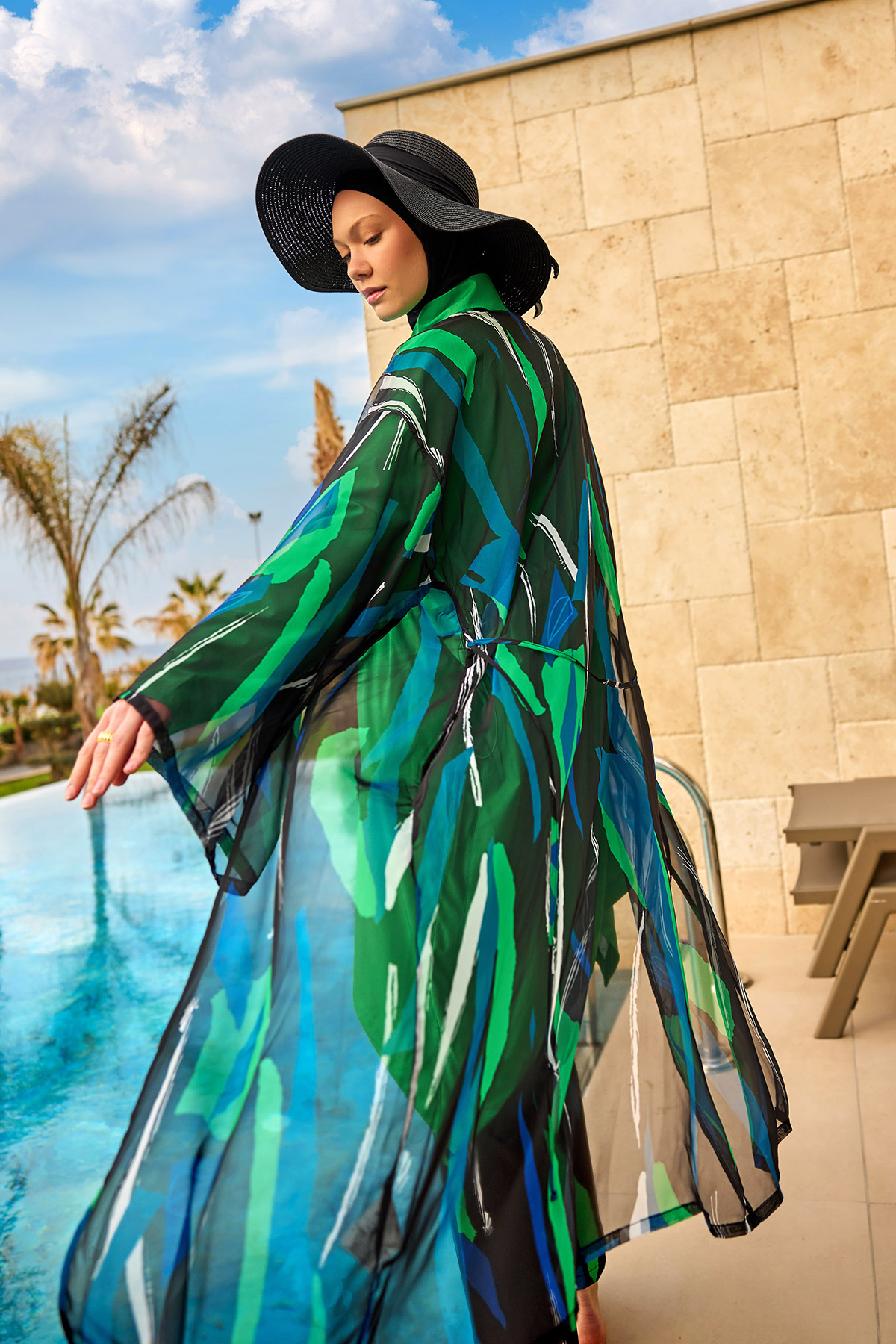 Marina Renkli Desenli İpeksi Kimono - Hafif Dokulu, Tam Boy Pareo P2503-1 görsel 2