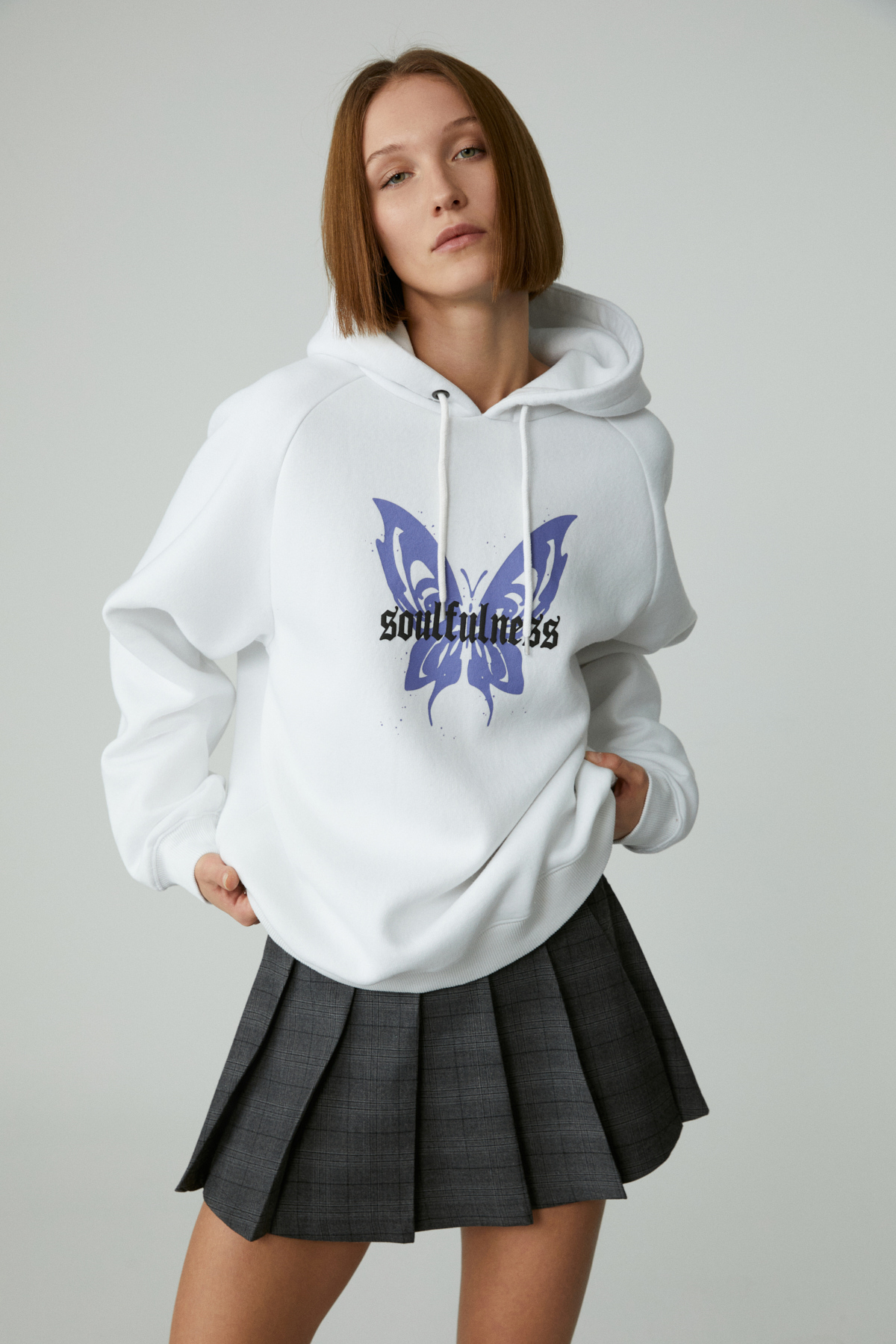 ETHIQUET LAMARI Kadın Oversıze Şardonlu Kapüşonlu BEYAZ Sweatshirt