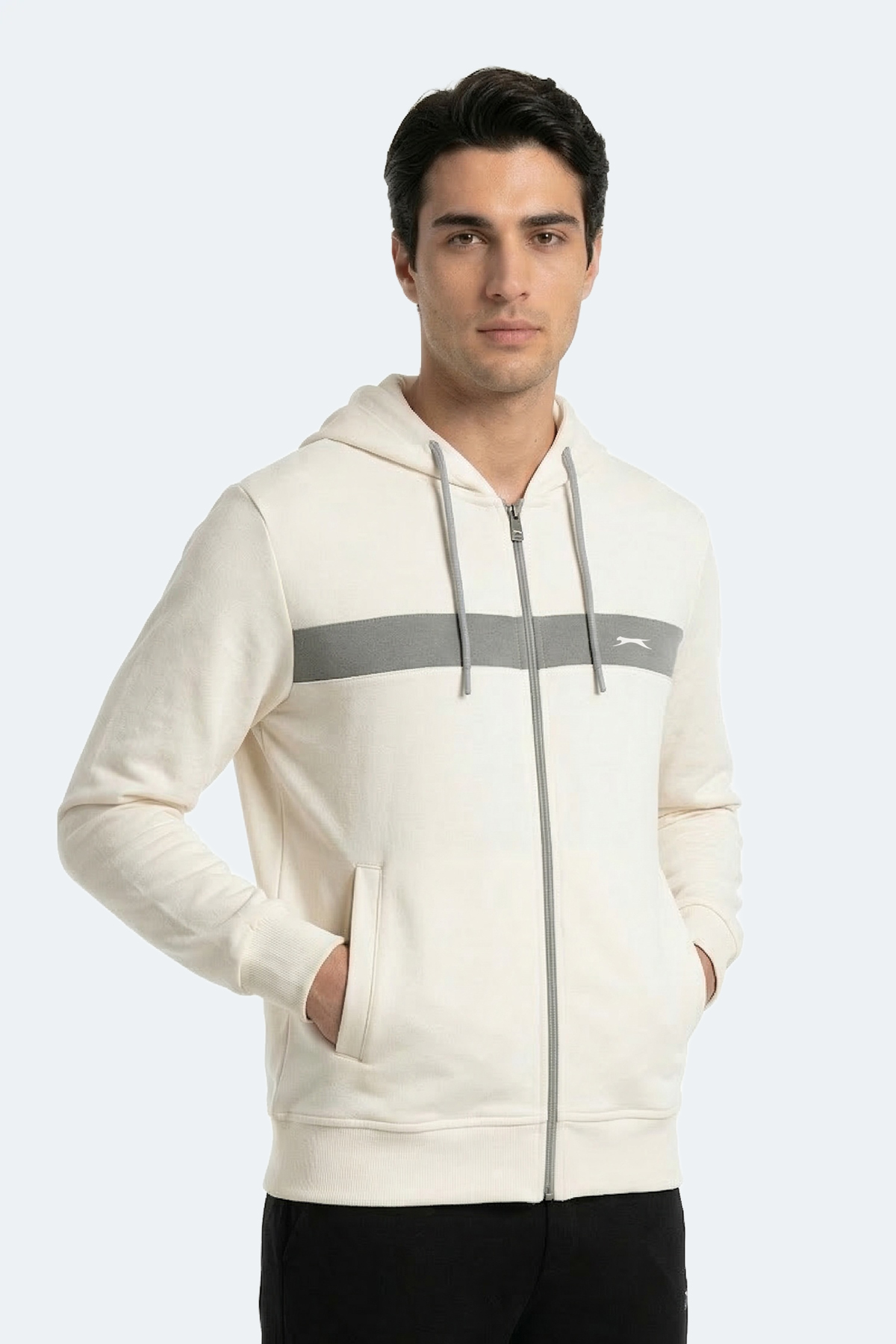 SLAZENGER KRALON I Erkek Kapüşonlu Cepli Ekru Sweatshırt görsel 4
