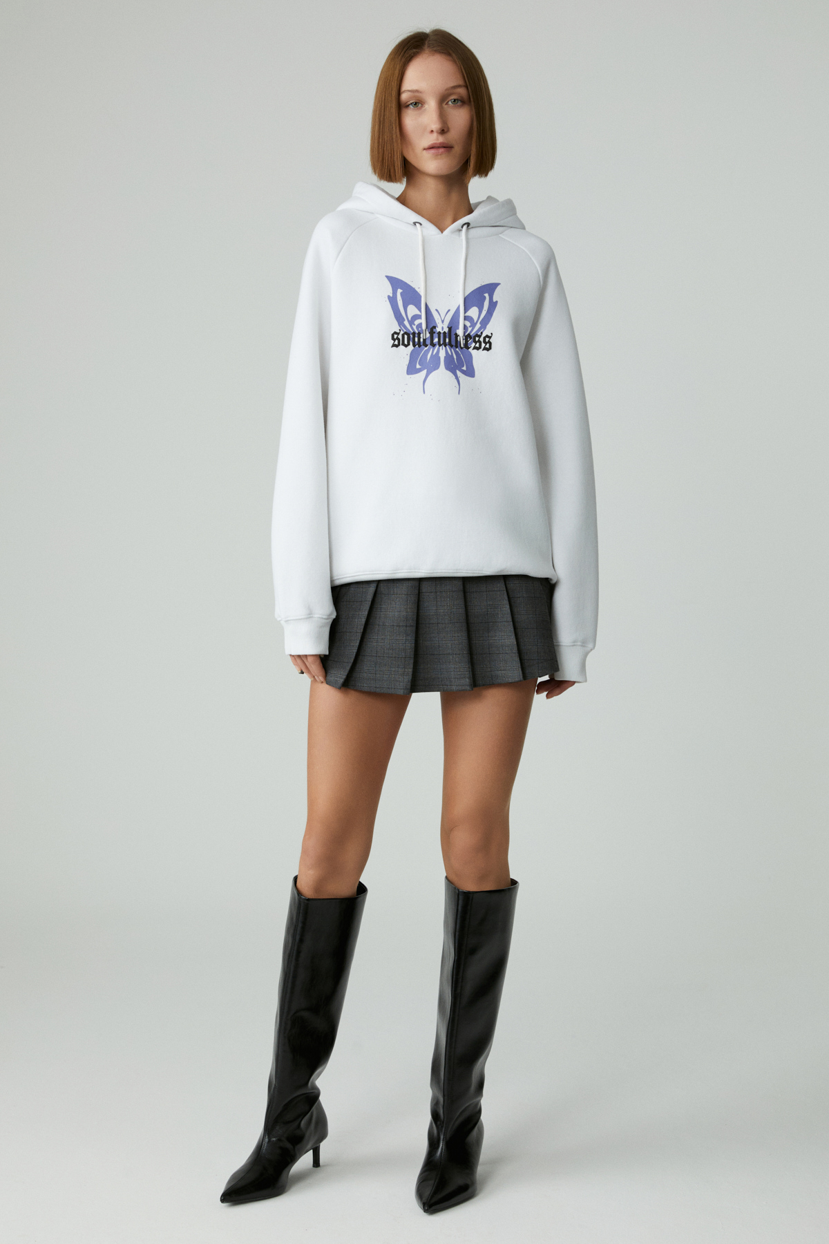 ETHIQUET LAMARI Kadın Oversıze Şardonlu Kapüşonlu BEYAZ Sweatshirt görsel 2