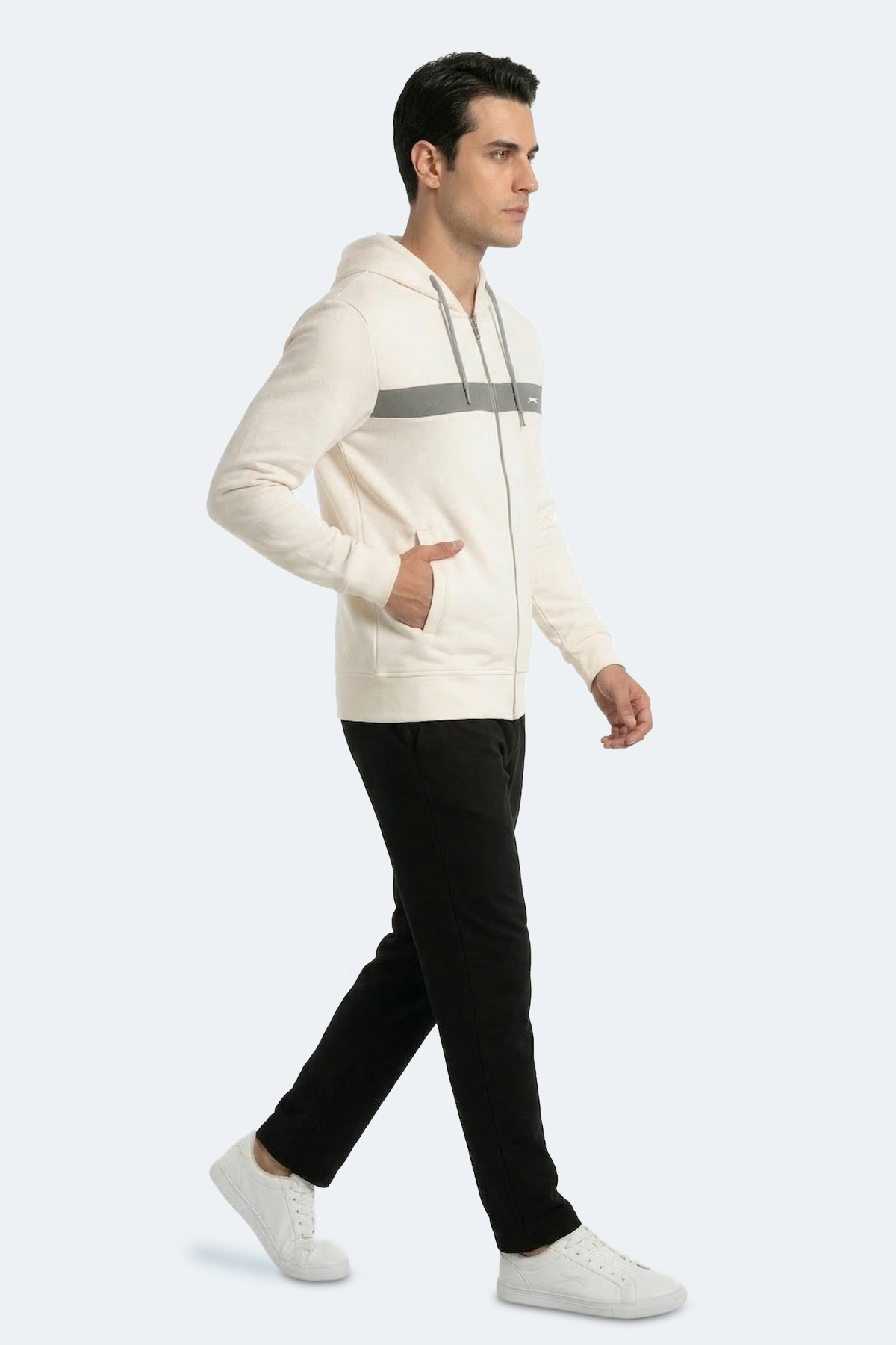 SLAZENGER KRALON I Erkek Kapüşonlu Cepli Ekru Sweatshırt görsel 5