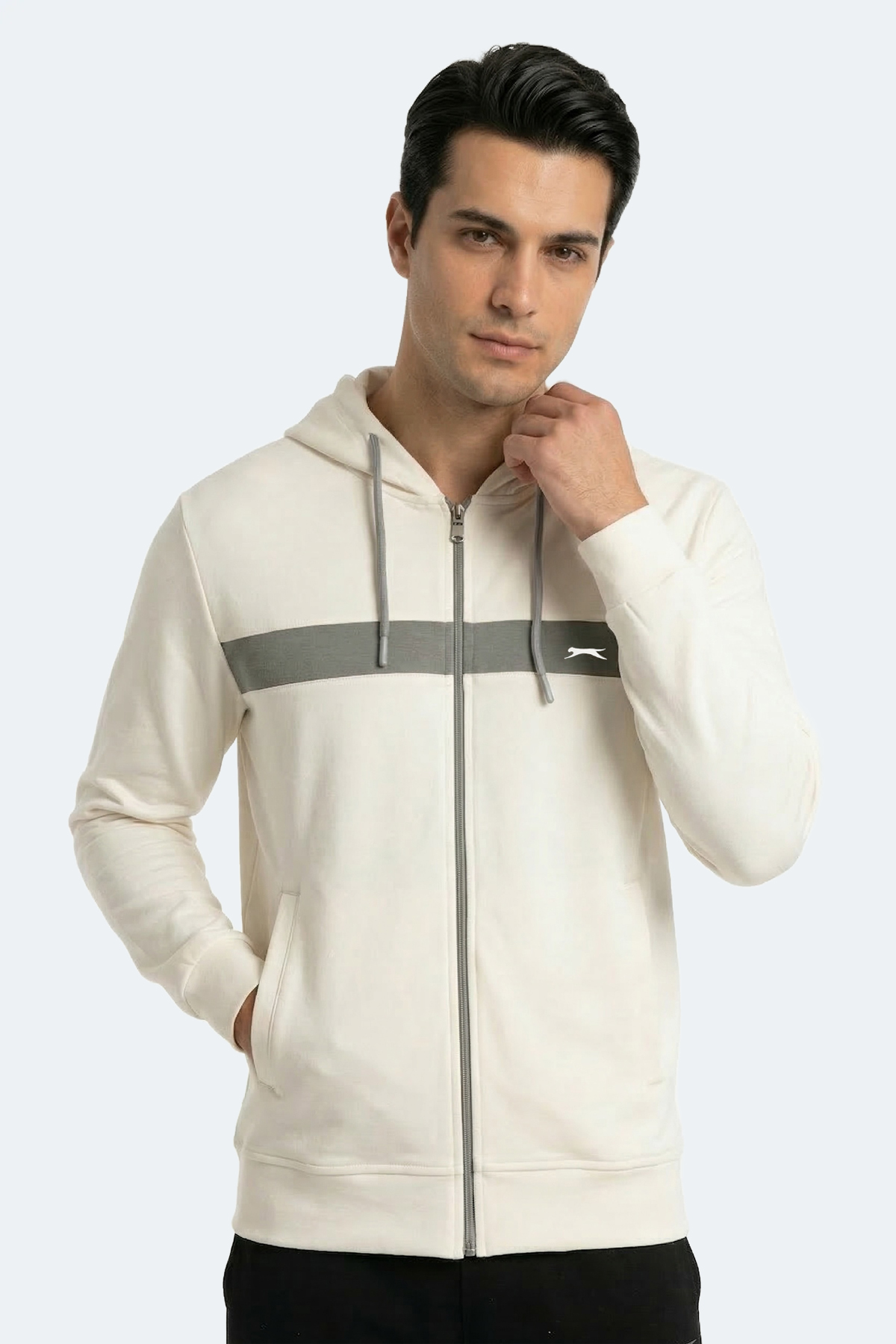 SLAZENGER KRALON I Erkek Kapüşonlu Cepli Ekru Sweatshırt görsel 6