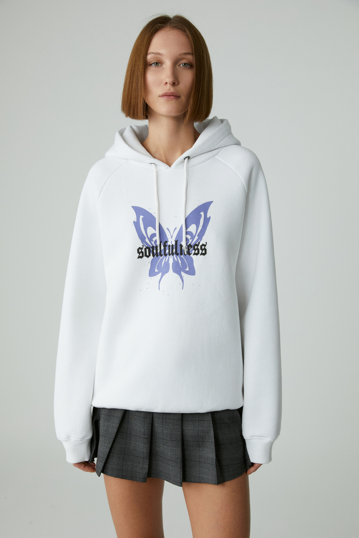ETHIQUET LAMARI Kadın Oversıze Şardonlu Kapüşonlu BEYAZ Sweatshirt görsel 3