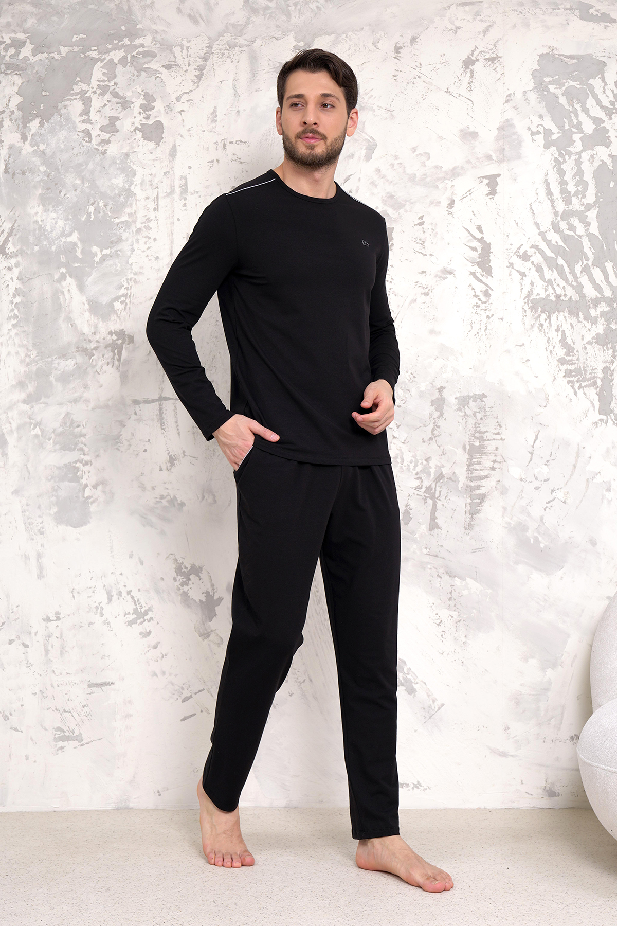 D'S damat Maschio Pamuk Pijama Takımı SİYAH