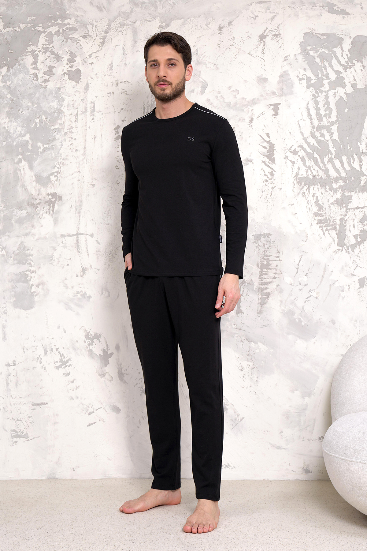 D'S damat Maschio Pamuk Pijama Takımı SİYAH görsel 2