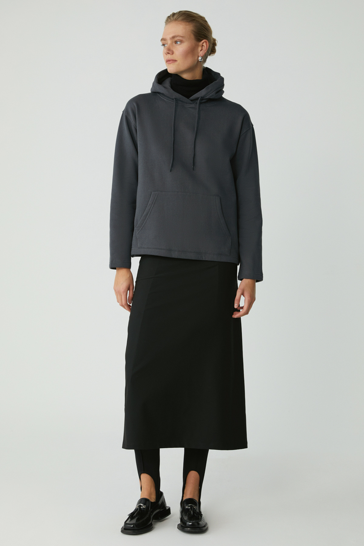 ETHIQUET PIPER Kadın Içi Polarlı Yumuşacık Comfort Fit Kapüşonlu Kanguru Cepli ANTRASİT Sweatshirt görsel 2