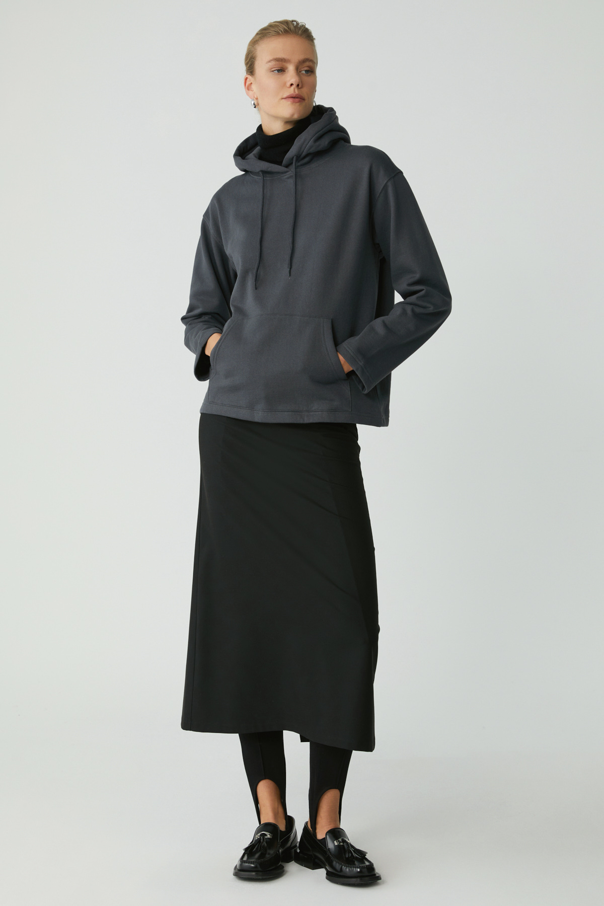 ETHIQUET PIPER Kadın Içi Polarlı Yumuşacık Comfort Fit Kapüşonlu Kanguru Cepli ANTRASİT Sweatshirt görsel 4