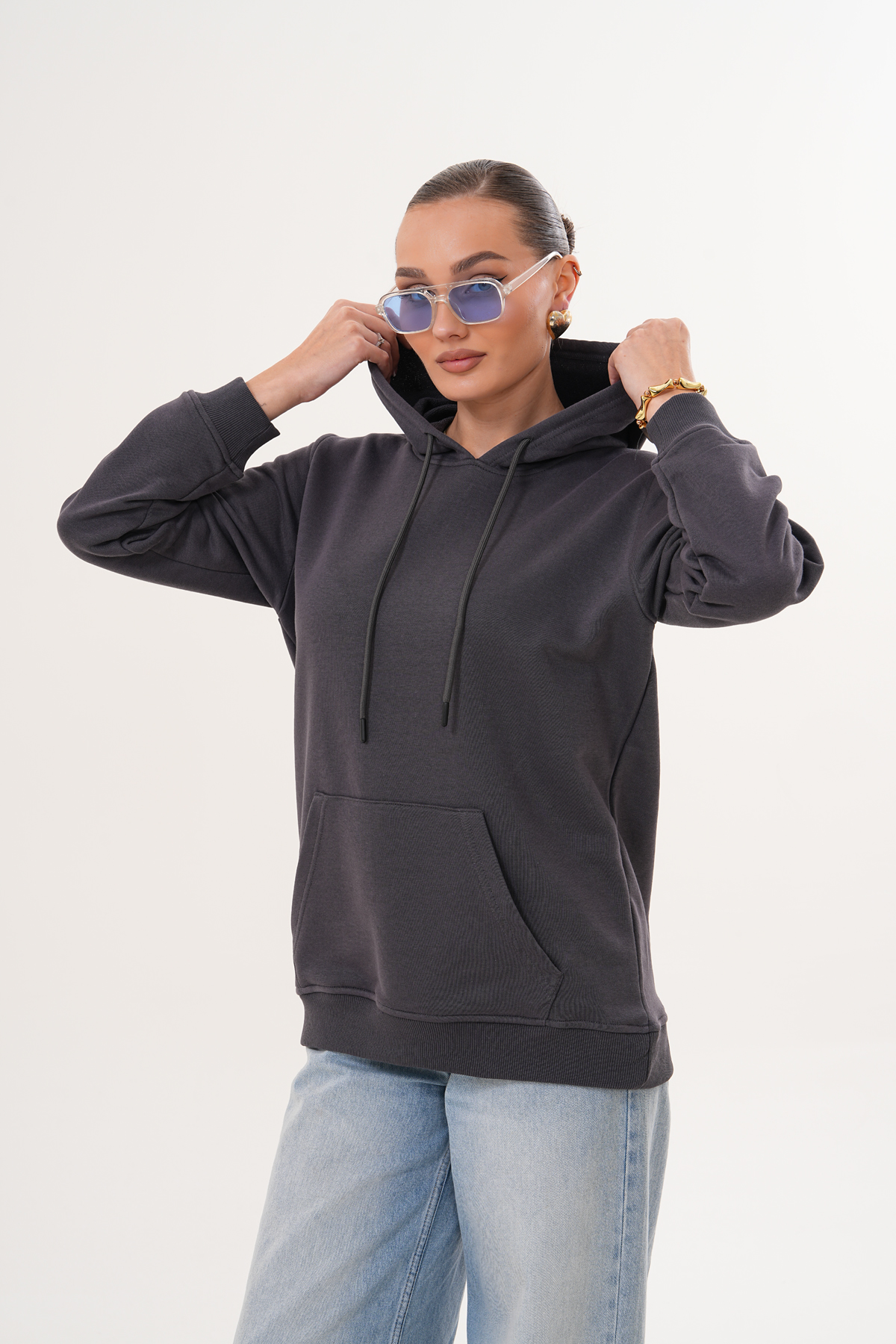 MİSS DÜNYA LİSSA Unisex %100 Pamuk Basic Premium Kapüşonlu Sweatshirt