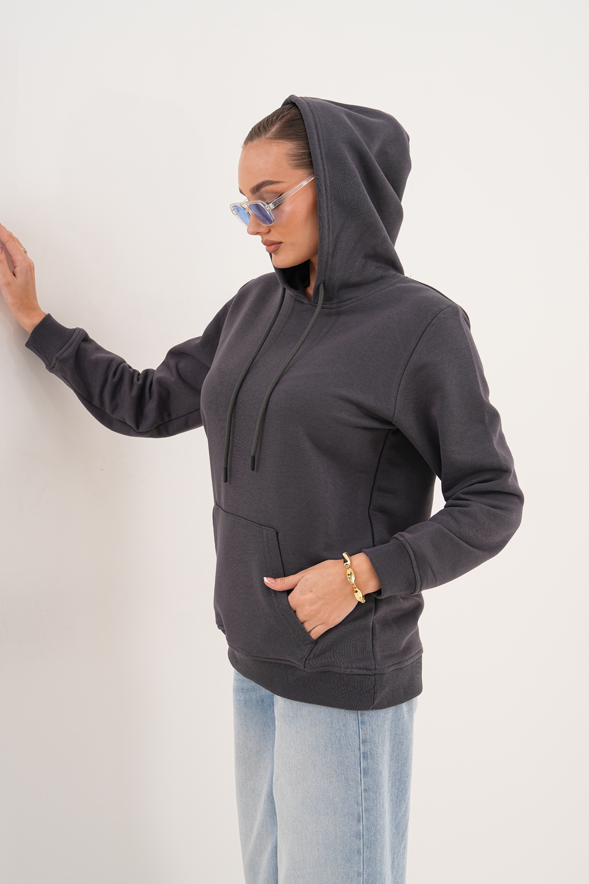 MİSS DÜNYA LİSSA Unisex %100 Pamuk Basic Premium Kapüşonlu Sweatshirt görsel 2