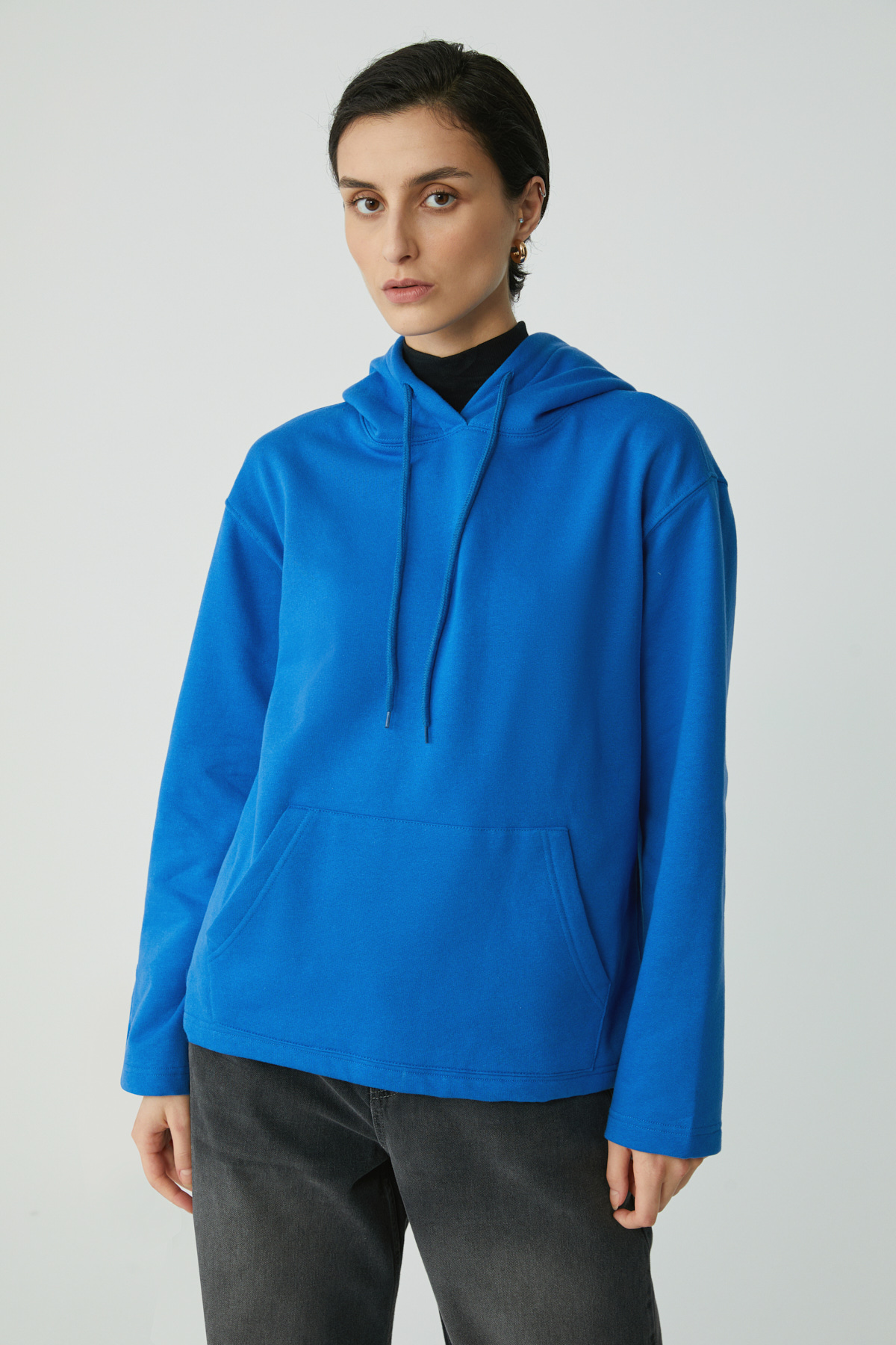 ETHIQUET PIPER Kadın Içi Polarlı Yumuşacık Comfort Fit Kapüşonlu Kanguru Cepli SAKS Sweatshirt