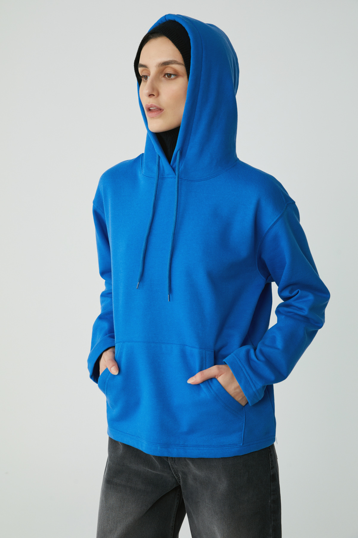 ETHIQUET PIPER Kadın Içi Polarlı Yumuşacık Comfort Fit Kapüşonlu Kanguru Cepli SAKS Sweatshirt görsel 3