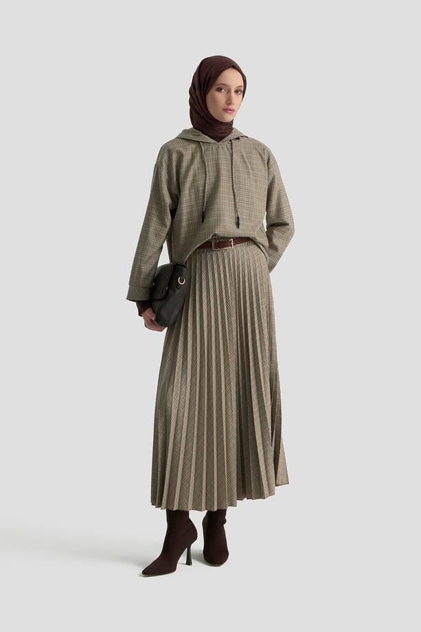 ARMİNE Kapüşonlu Desenli Takım Camel