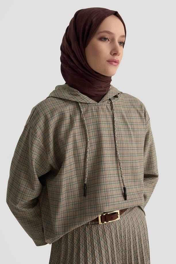 ARMİNE Kapüşonlu Desenli Takım Camel görsel 2
