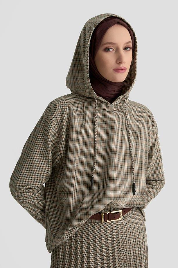 ARMİNE Kapüşonlu Desenli Takım Camel görsel 3