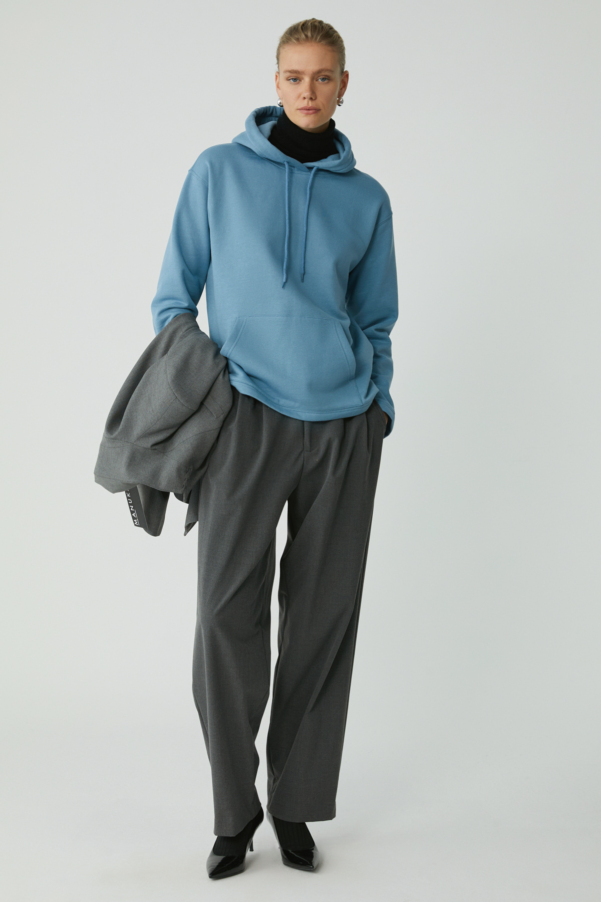 ETHIQUET PIPER Kadın Içi Polarlı Yumuşacık Comfort Fit Kapüşonlu Kanguru Cepli MAVİ Sweatshirt görsel 2