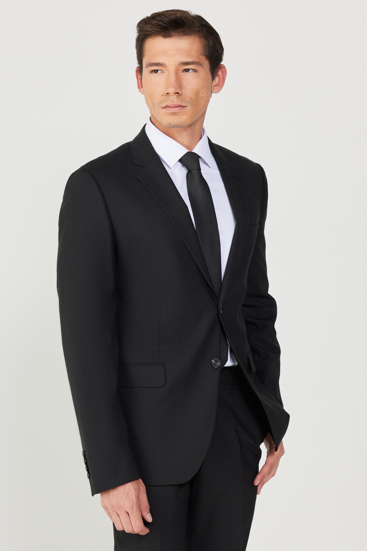 Altınyıldız Classics Erkek Siyah Yünlü Slim Fit Mono Yaka Kapak Cepli Takım Elbise
