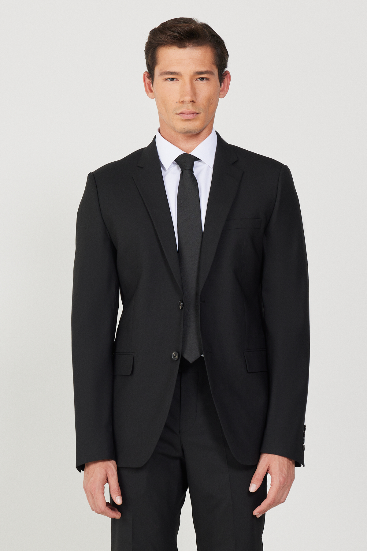 Altınyıldız Classics Erkek Siyah Yünlü Slim Fit Mono Yaka Kapak Cepli Takım Elbise görsel 4