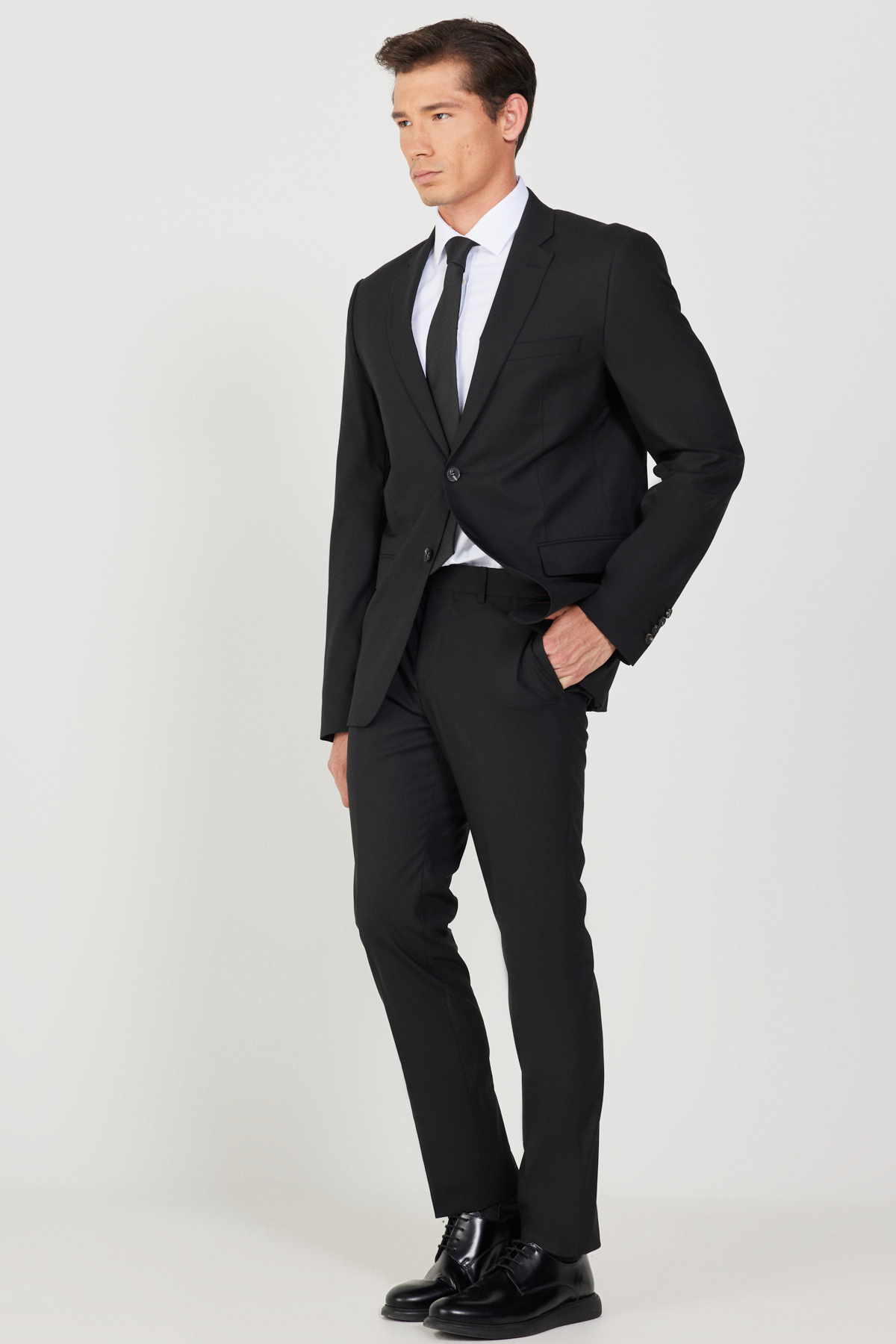 Altınyıldız Classics Erkek Siyah Yünlü Slim Fit Mono Yaka Kapak Cepli Takım Elbise görsel 5
