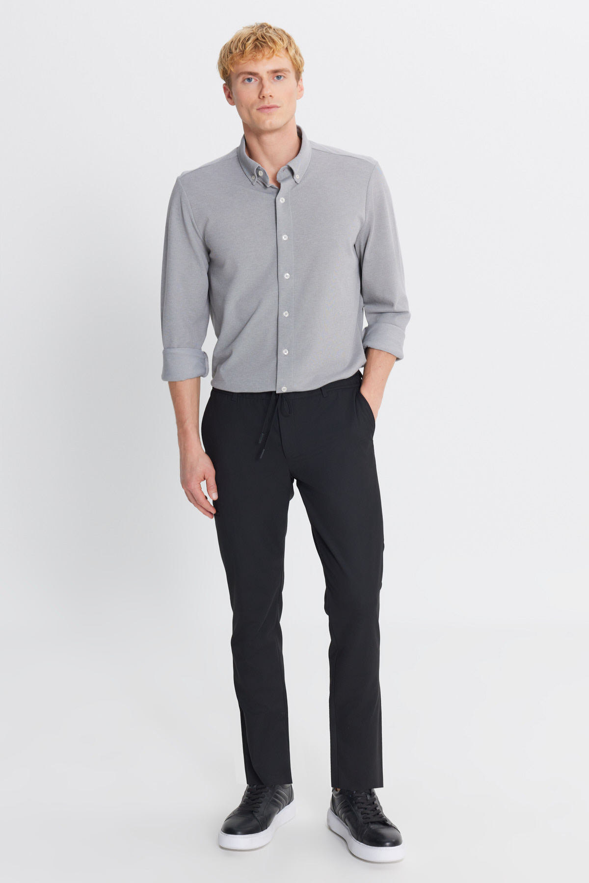 Altınyıldız Classics Erkek Siyah Yünlü Slim Fit Dar Kesim Esnek Takım Elbise Pantolonu görsel 2