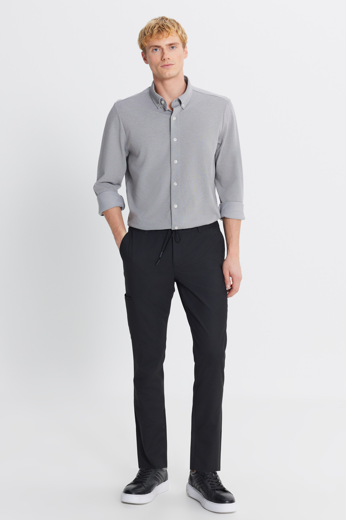 Altınyıldız Classics Erkek Siyah Yünlü Slim Fit Dar Kesim Esnek Takım Elbise Pantolonu görsel 3
