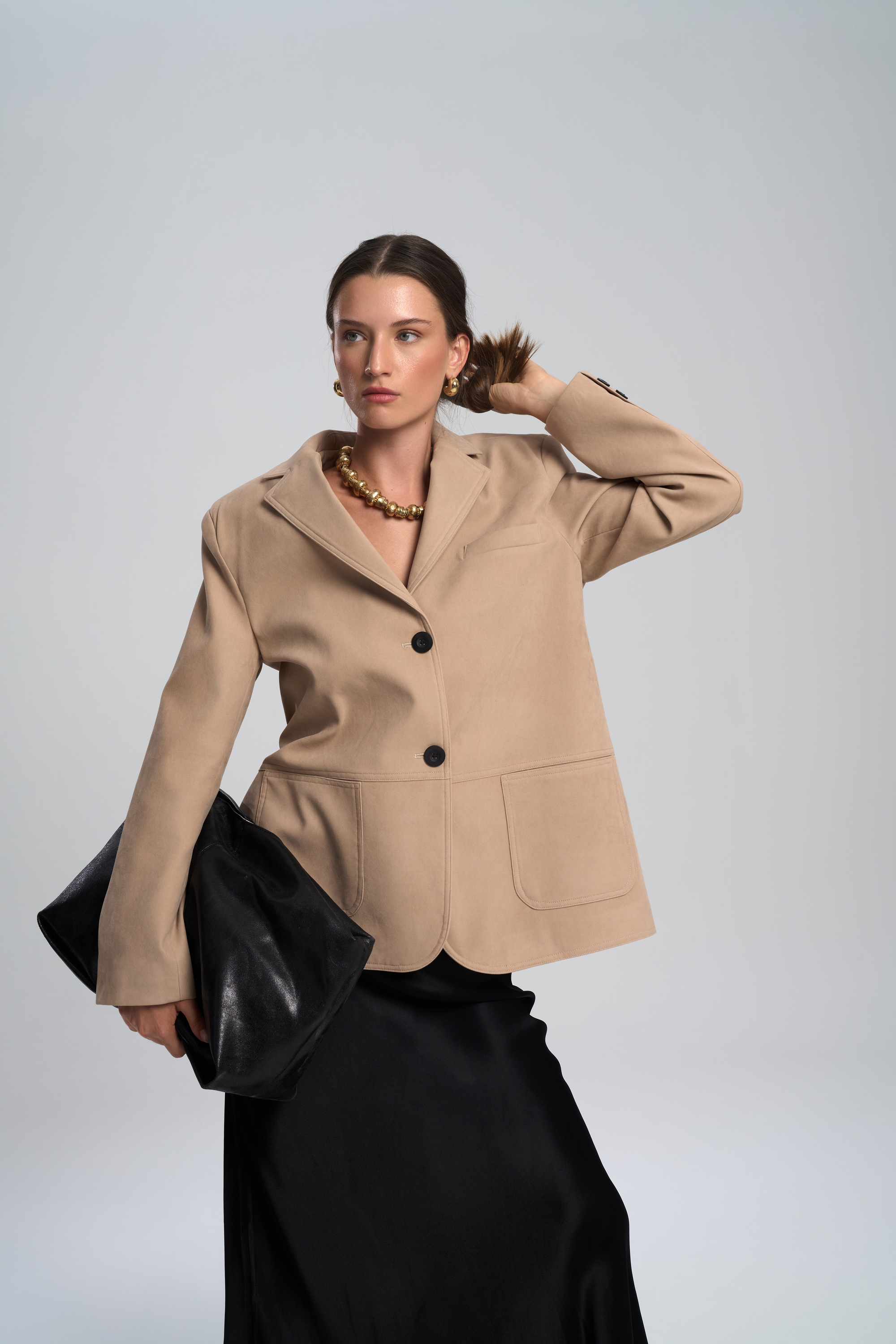 Bohemai Orsina Yırtmaç Detaylı Bej Blazer