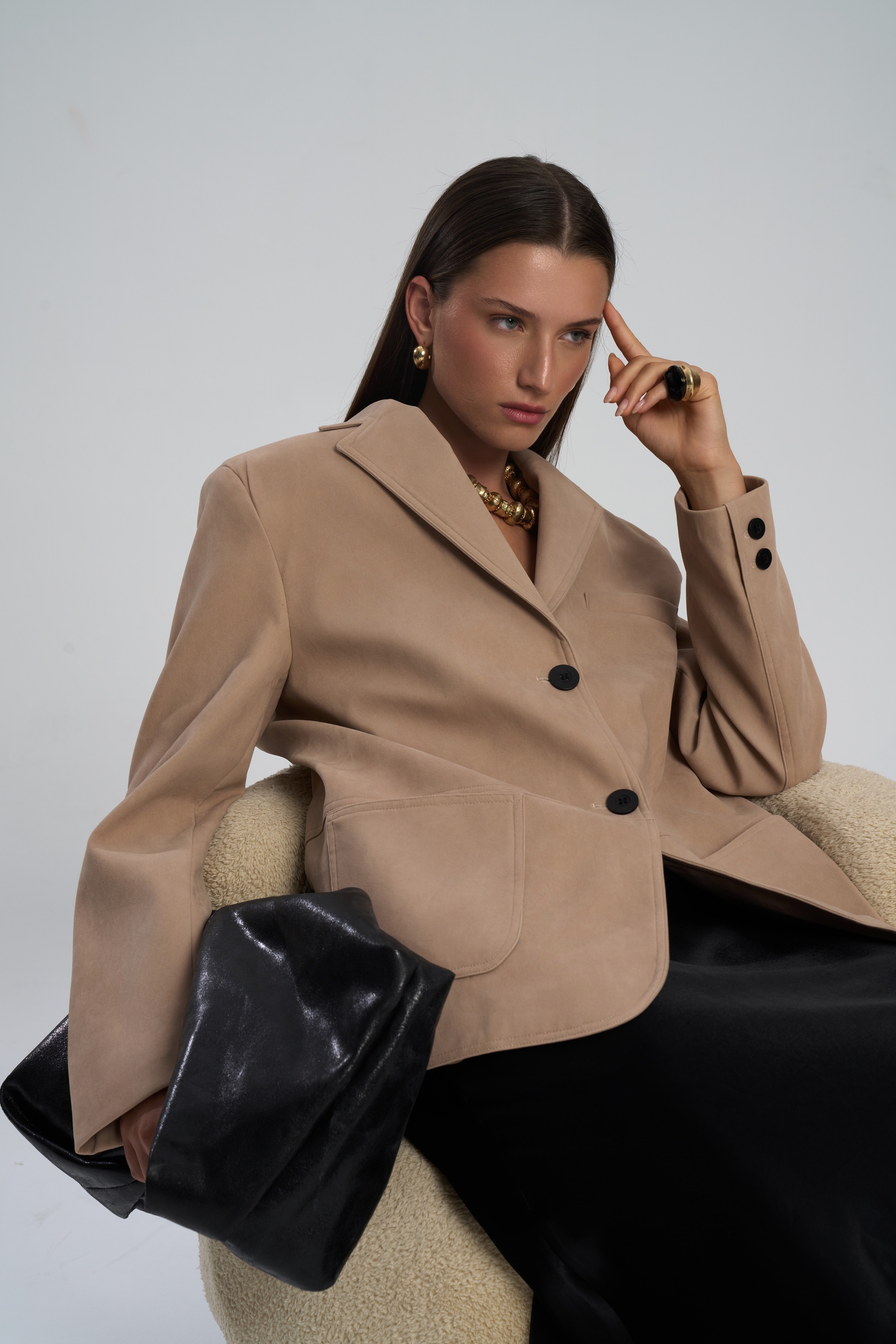 Bohemai Orsina Yırtmaç Detaylı Bej Blazer görsel 3