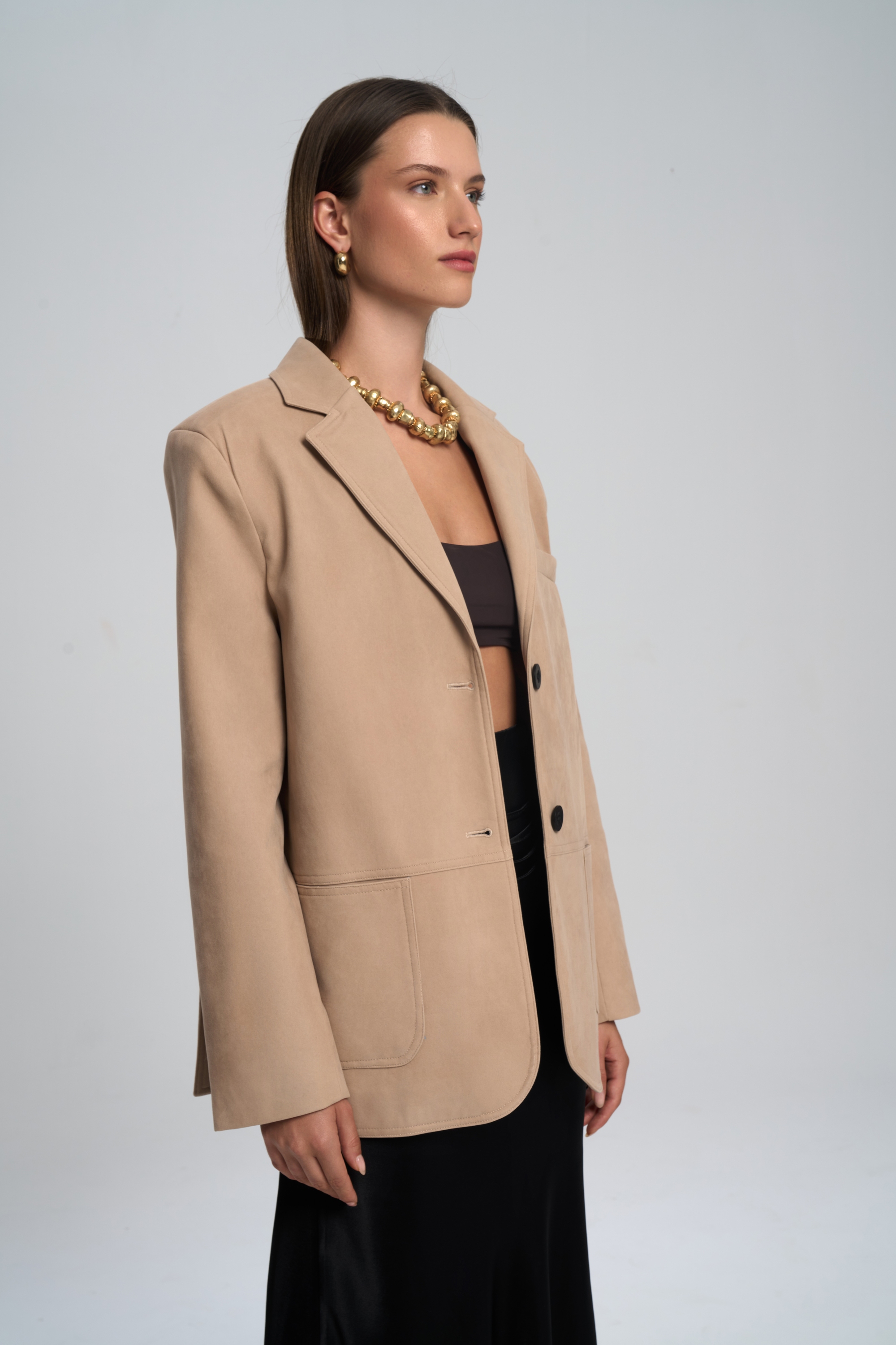 Bohemai Orsina Yırtmaç Detaylı Bej Blazer görsel 4
