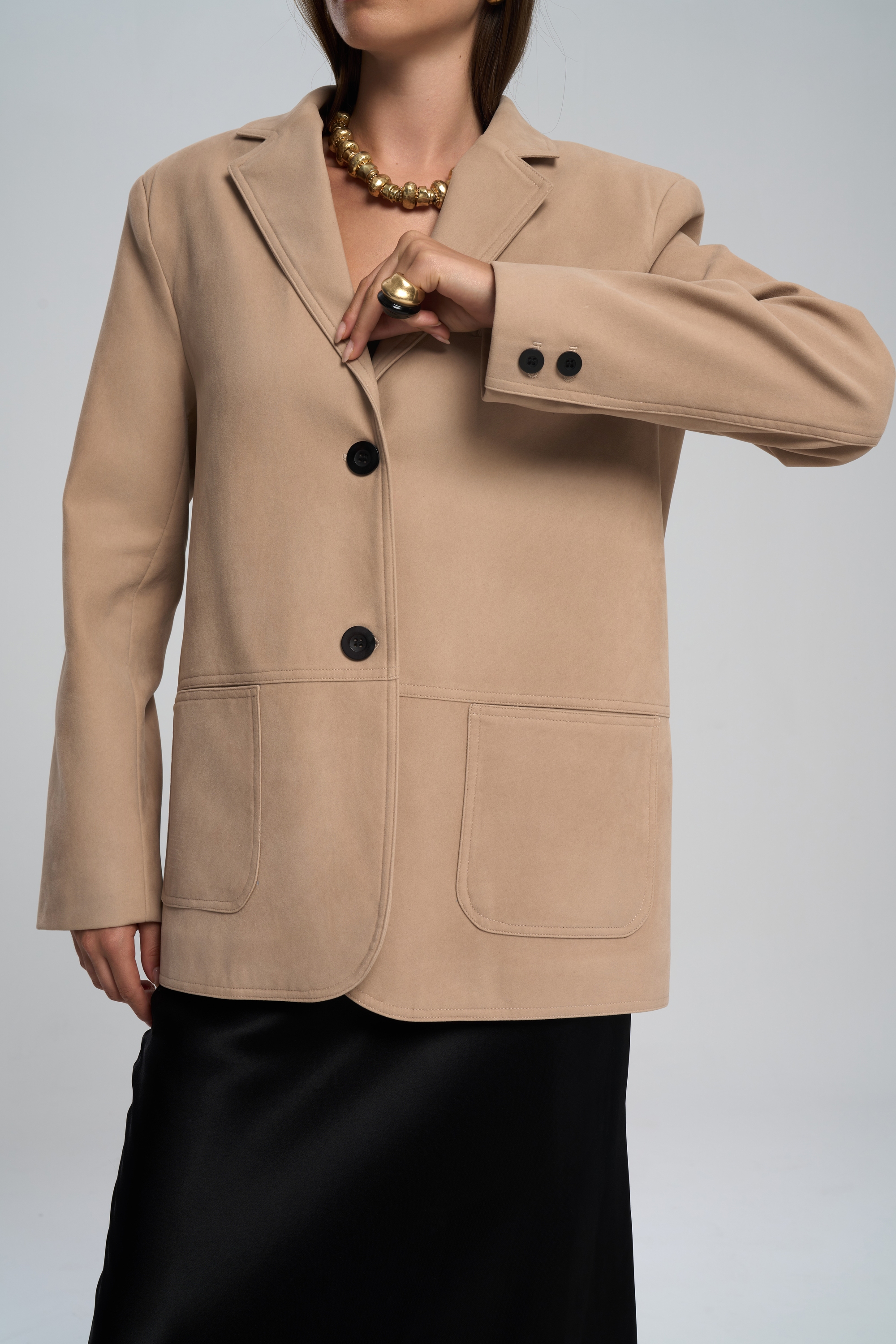 Bohemai Orsina Yırtmaç Detaylı Bej Blazer görsel 7