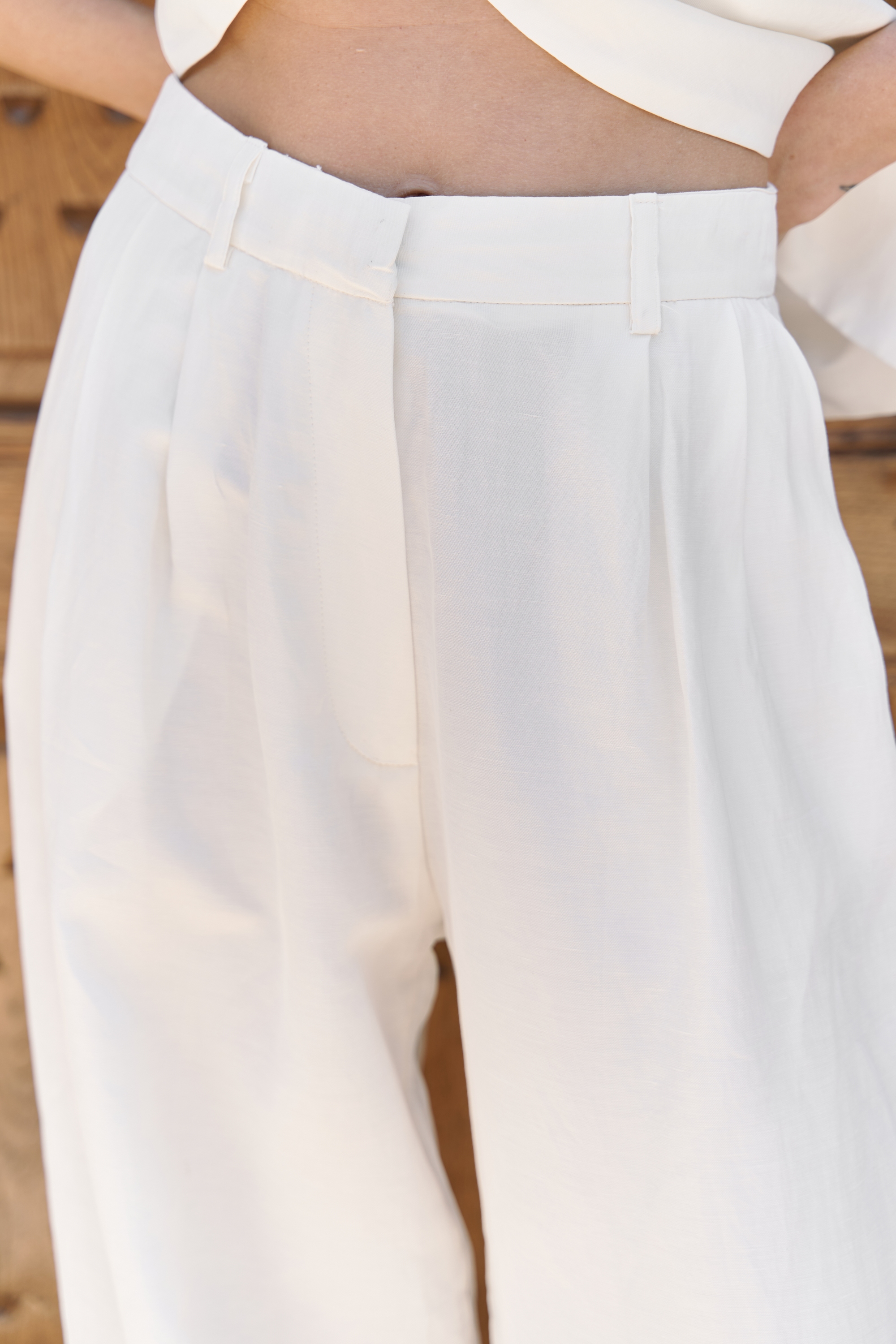Bohemai Prasetsah Bağlamalı Ekru Crop Pantolon Takım görsel 7