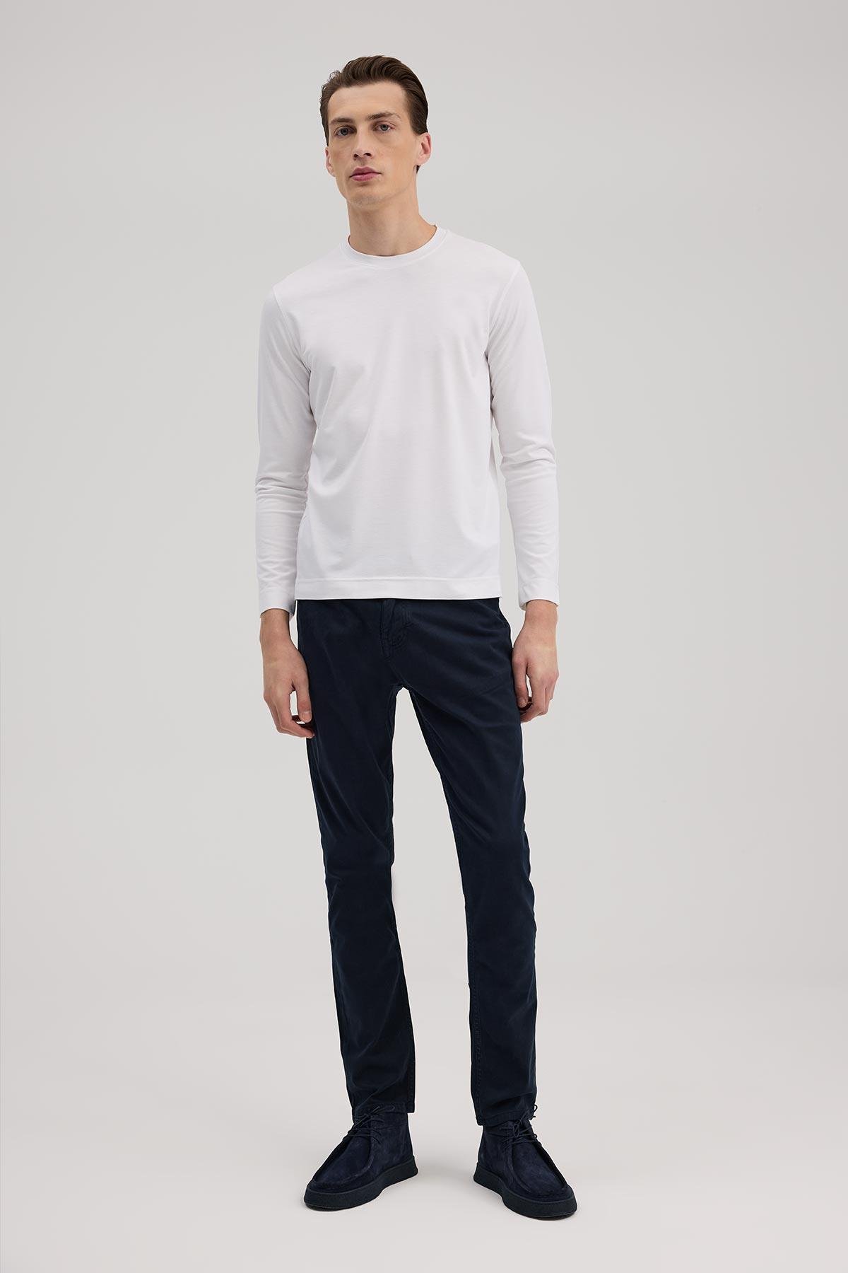 JAKAMEN Beyaz Slim Fit Bisiklet Yaka Rayon Uzun Kollu Basic Tişört