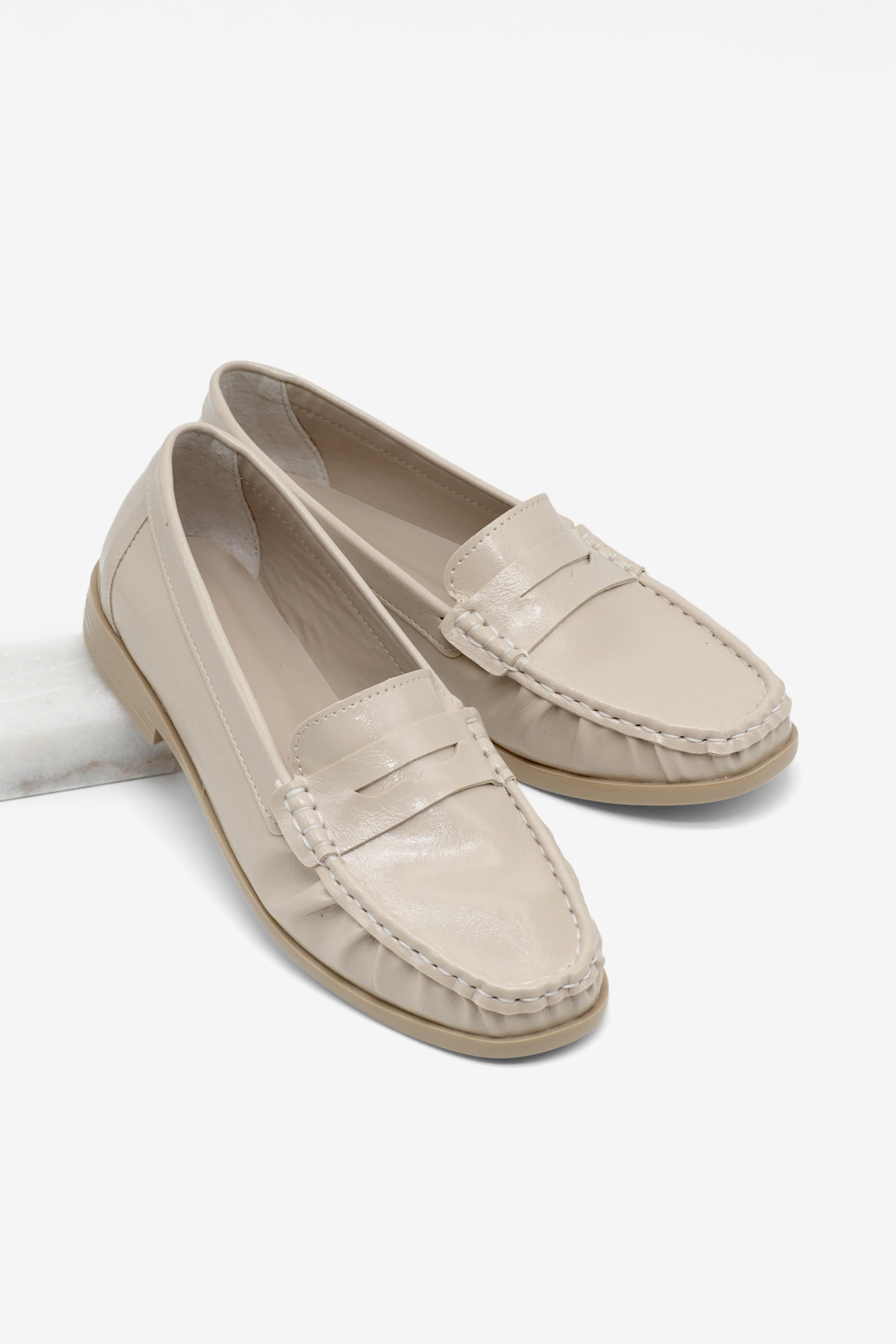 TONNY BLACK Kadın Bej Termo Kaymaz Taban Loafer Oxford Kadın Ayakkabı görsel 2