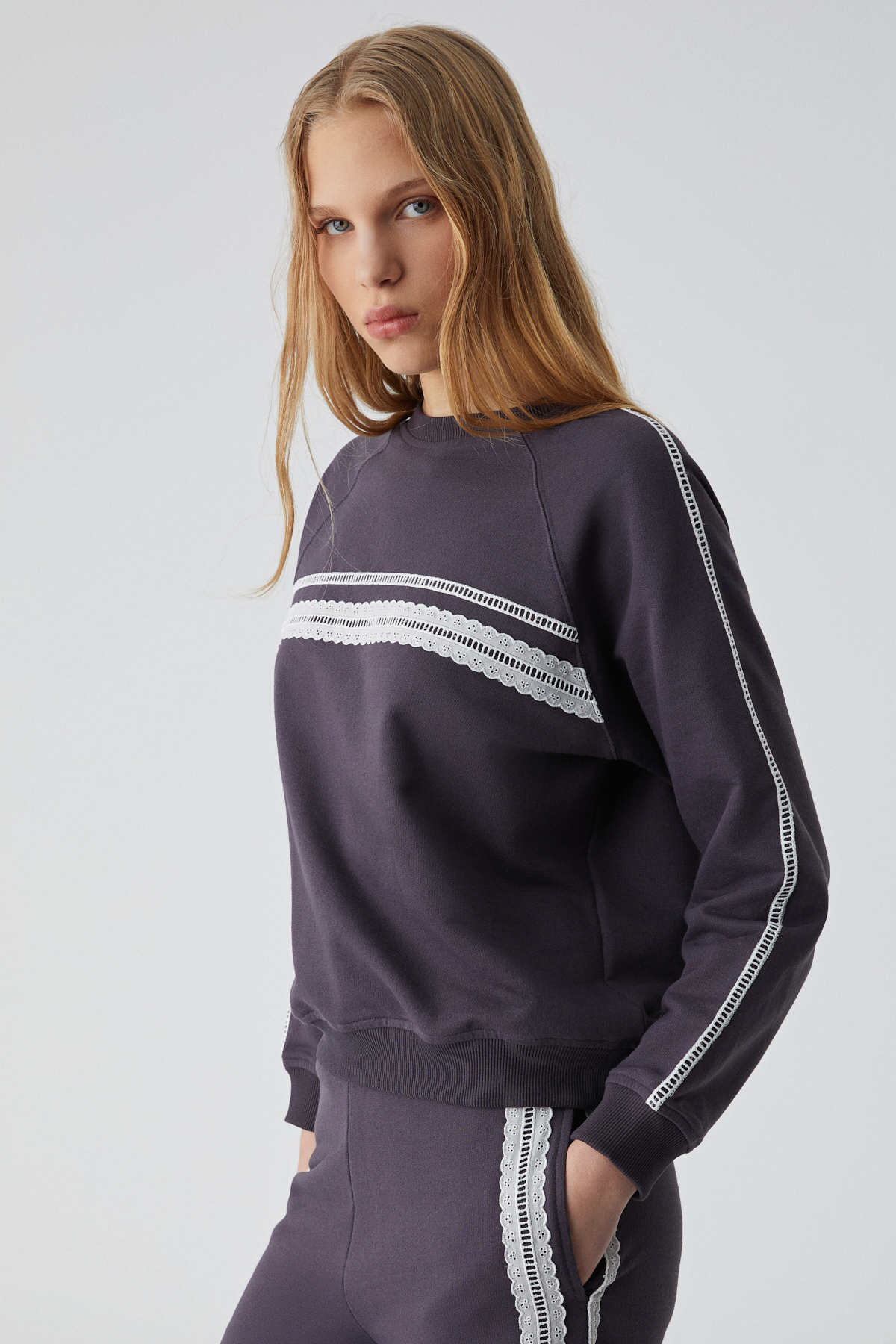 ETHIQUET JINX Kadın %100 Pamuk Kapüşonlu Fermuarlı MOR Sweatshirt görsel 3