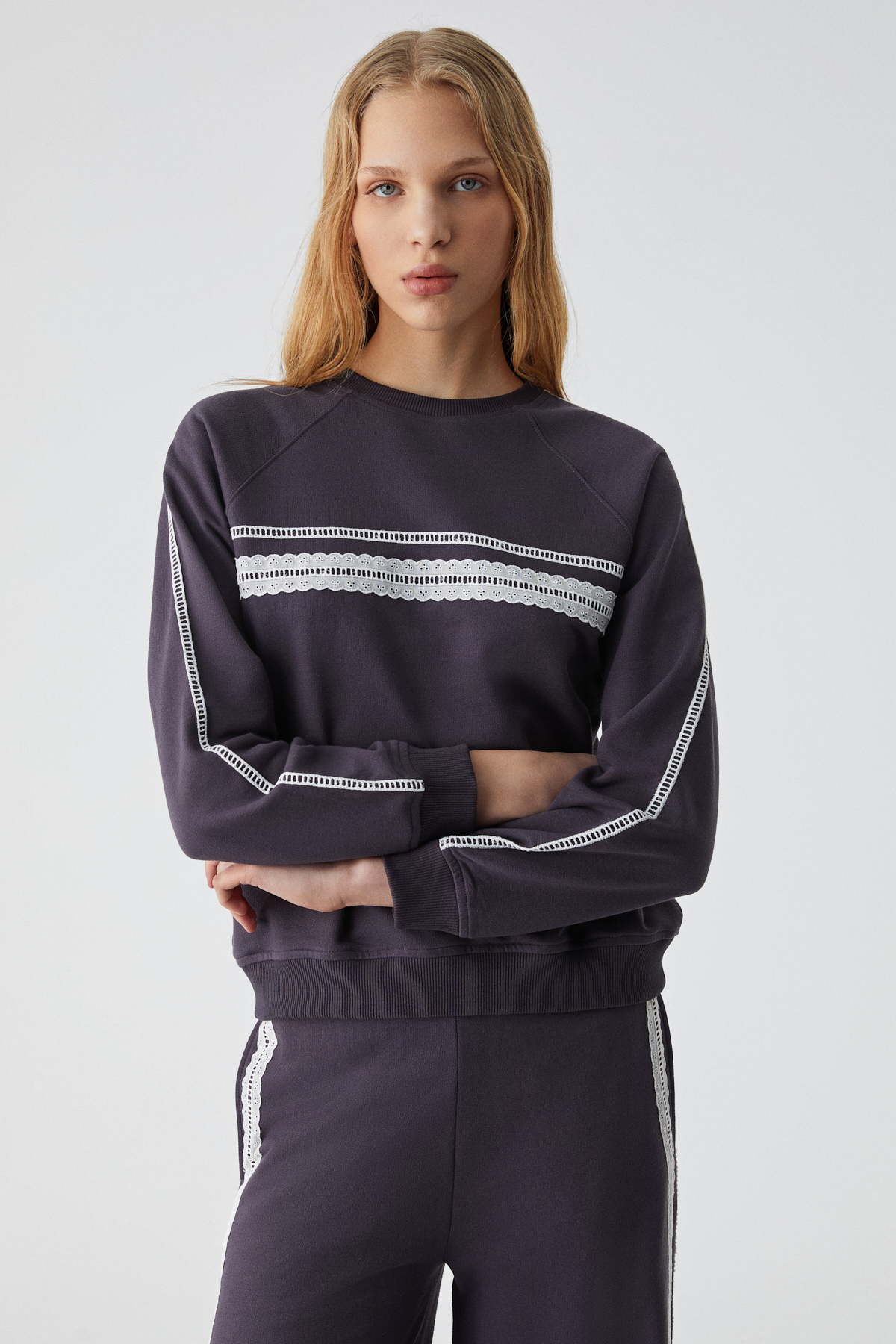 ETHIQUET JINX Kadın %100 Pamuk Kapüşonlu Fermuarlı MOR Sweatshirt görsel 4