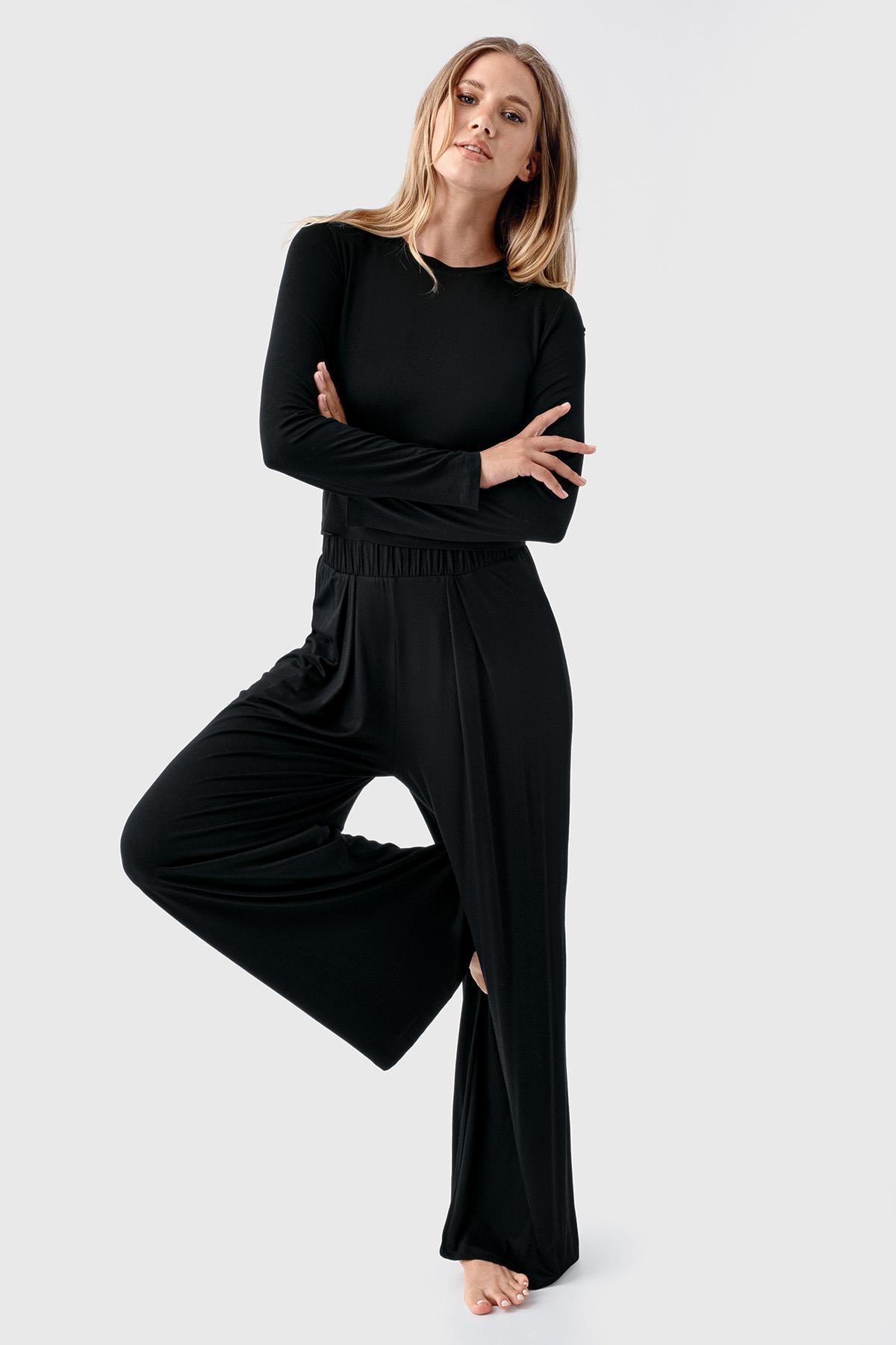 Artış Uzun Kollu Crop Bol Paça Esnek Viskoz Pijama Takım 18210 görsel 3