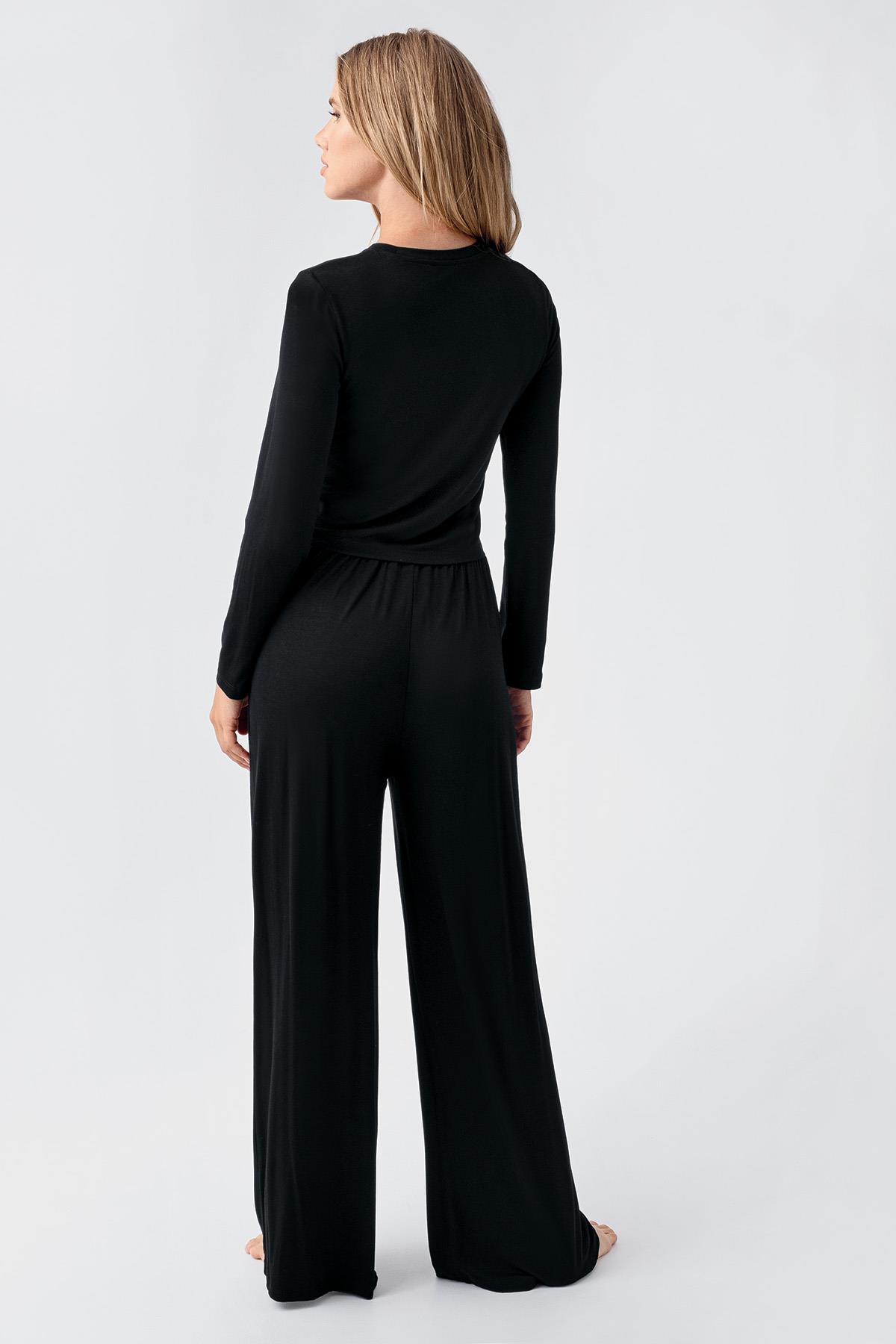 Artış Uzun Kollu Crop Bol Paça Esnek Viskoz Pijama Takım 18210 görsel 4