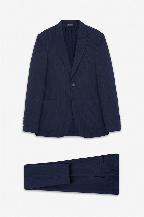 Süvari Lacivert Slim Mono Yaka Düz Torba Cep 6 Drop Takım Elbise görsel 3