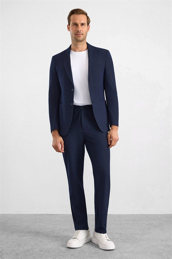 Süvari Lacivert Slim Mono Yaka Düz Torba Cep 6 Drop Takım Elbise görsel 6
