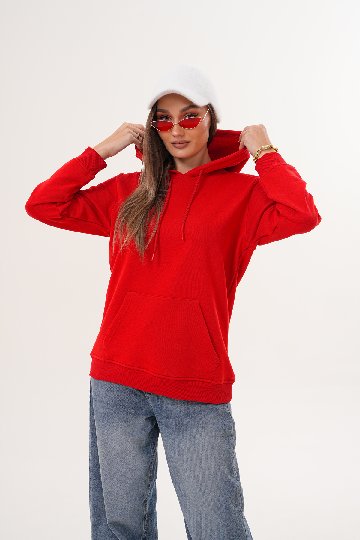 MİSS DÜNYA LİSSA Unisex %100 Pamuk Basic Premium Kapüşonlu Sweatshirt