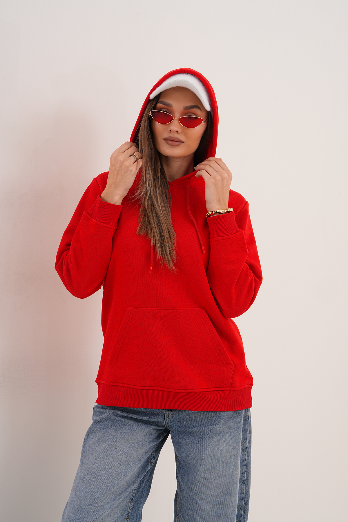 MİSS DÜNYA LİSSA Unisex %100 Pamuk Basic Premium Kapüşonlu Sweatshirt görsel 2