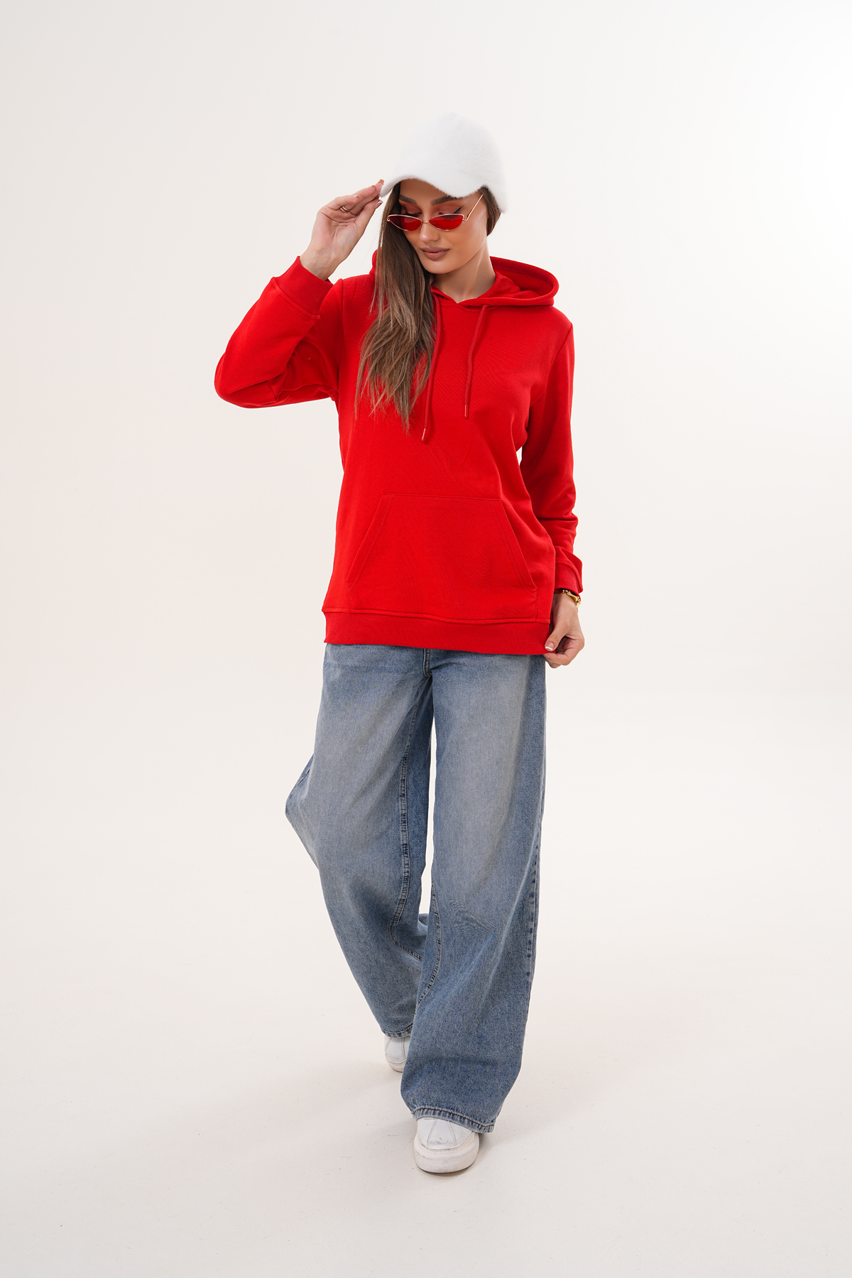 MİSS DÜNYA LİSSA Unisex %100 Pamuk Basic Premium Kapüşonlu Sweatshirt görsel 4