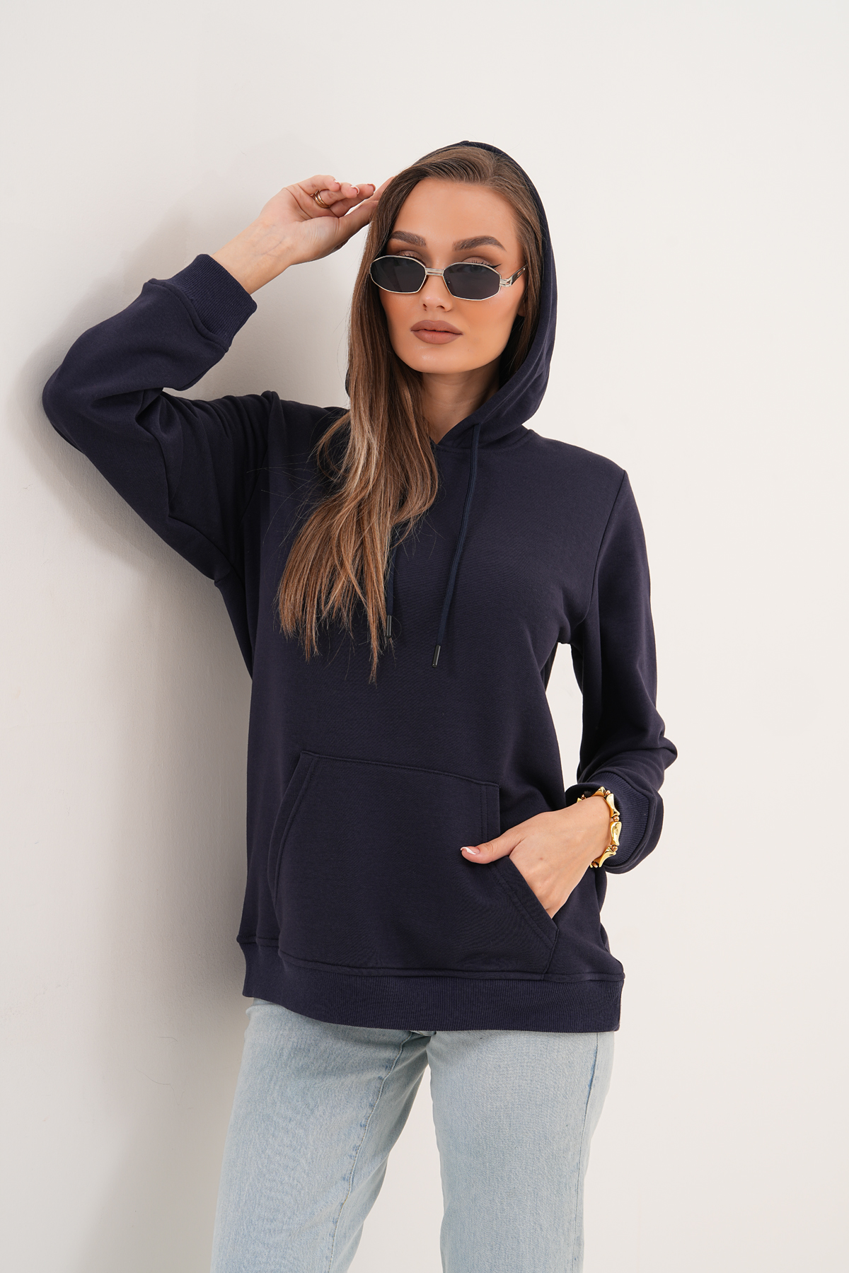 MİSS DÜNYA LİSSA Unisex %100 Pamuk Basic Premium Kapüşonlu Sweatshirt görsel 2