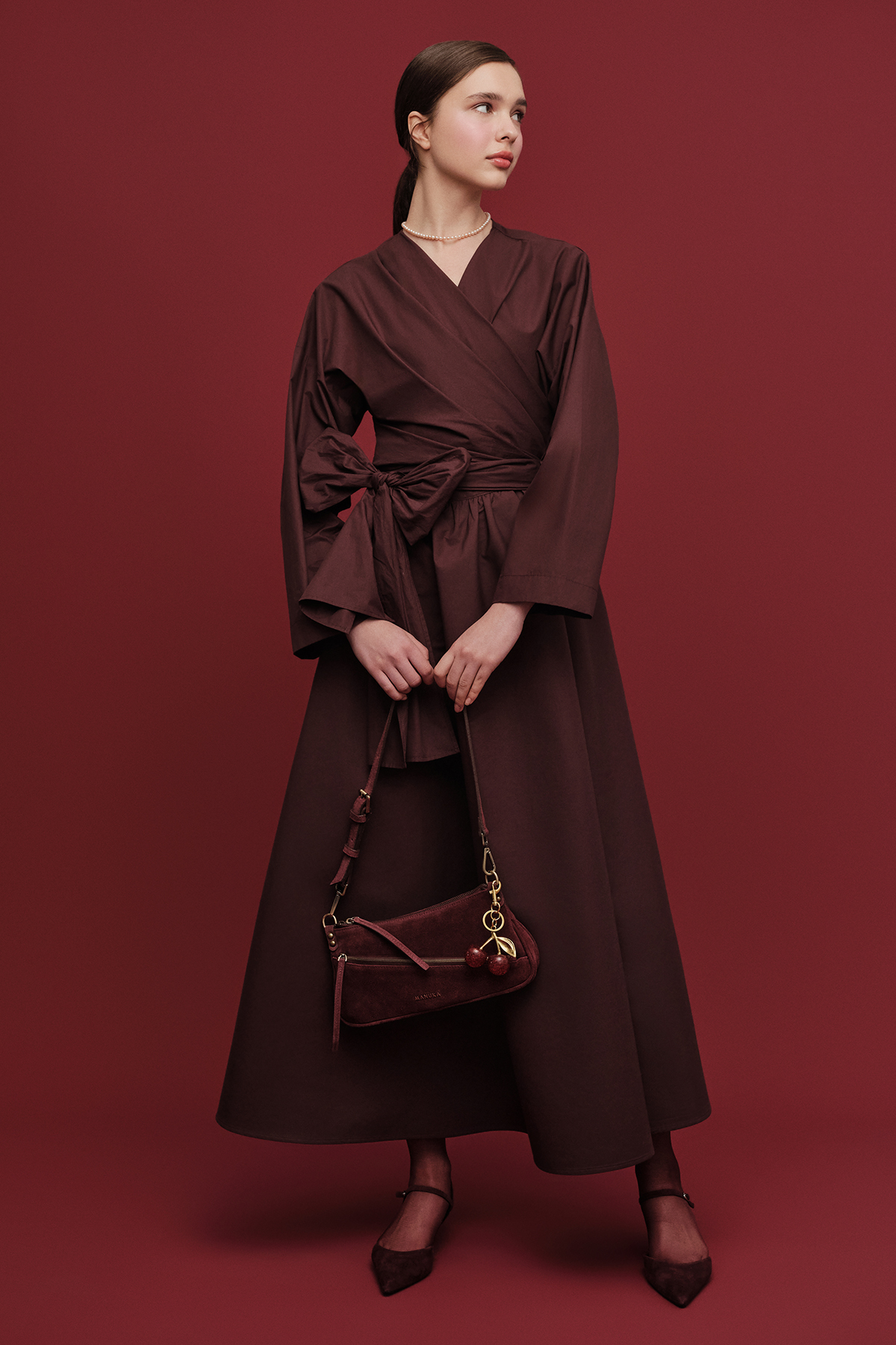 Manuka Kimono Tarz Premıum Gömlek Bordo görsel 2