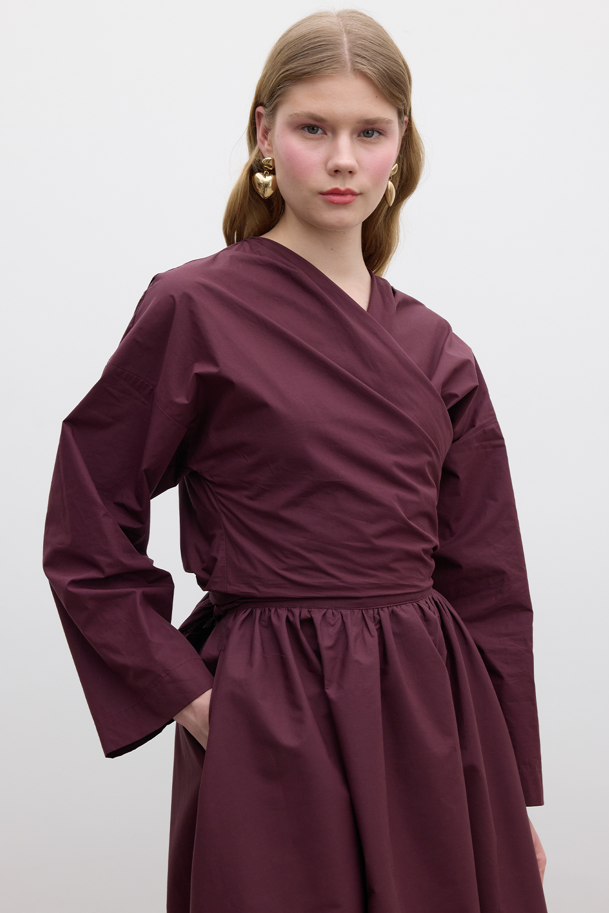 Manuka Kimono Tarz Premıum Gömlek Bordo görsel 3