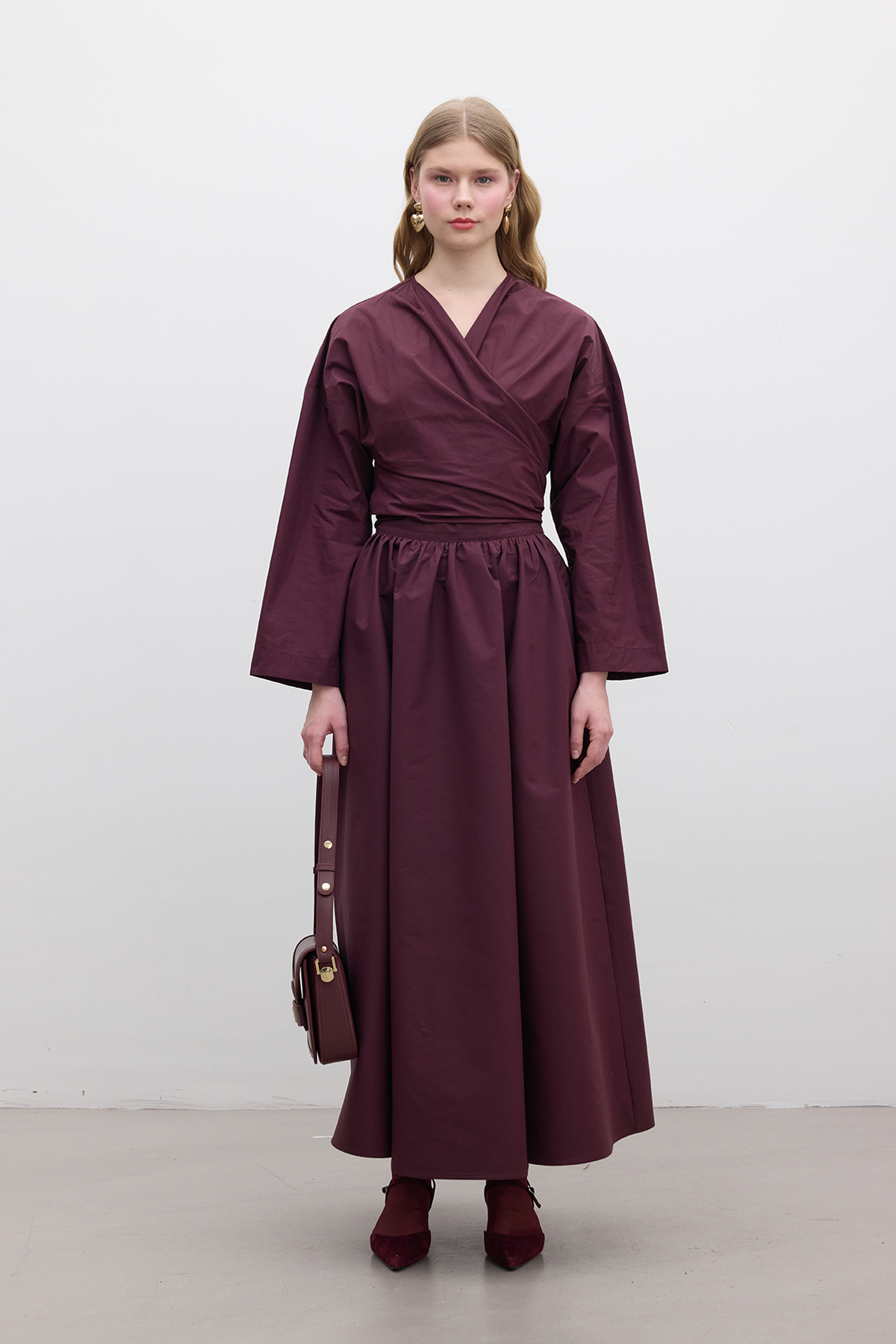 Manuka Kimono Tarz Premıum Gömlek Bordo görsel 4