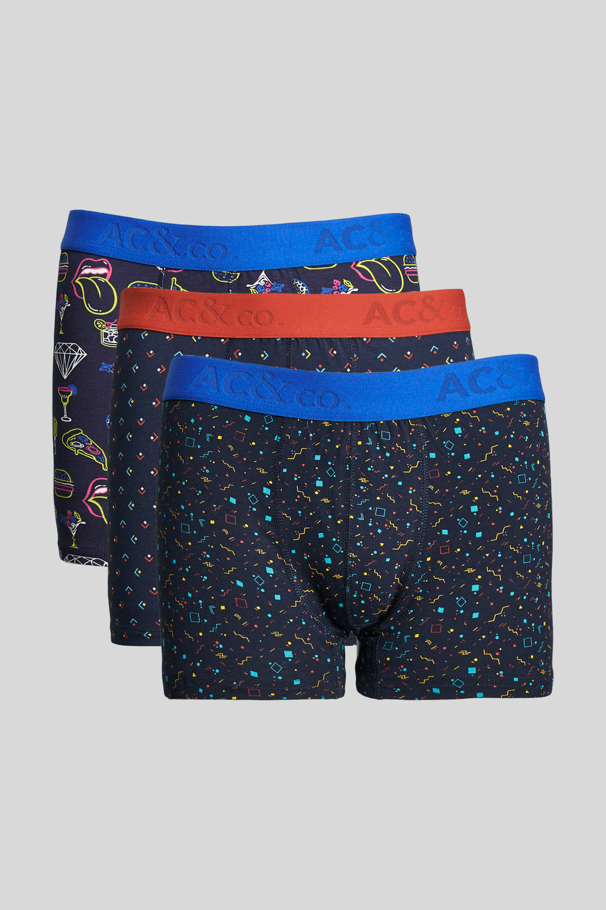 AC&Co / Altınyıldız Classics Erkek Lacivert-Saks Premium Pamuklu 3'lü Paket Desenli Boxer