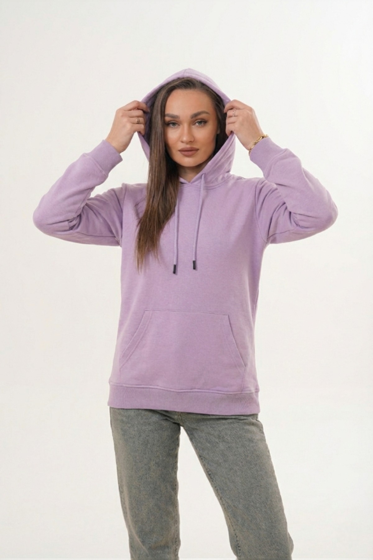 MİSS DÜNYA LİSSA Unisex %100 Pamuk Basic Premium Kapüşonlu Sweatshirt görsel 2