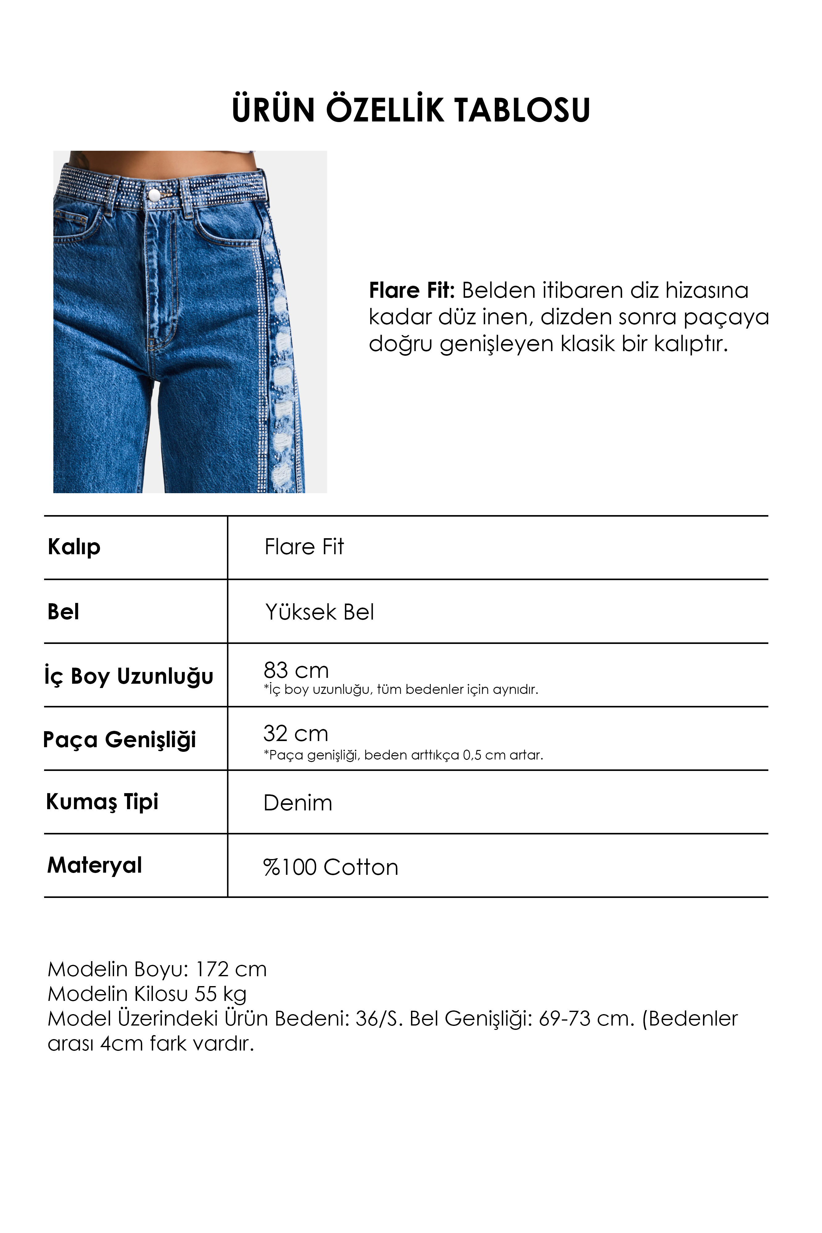 It's Basic Kadın Mavi T-9s6-4 Flare Fit Özel Tasarım Denim Jean görsel 4